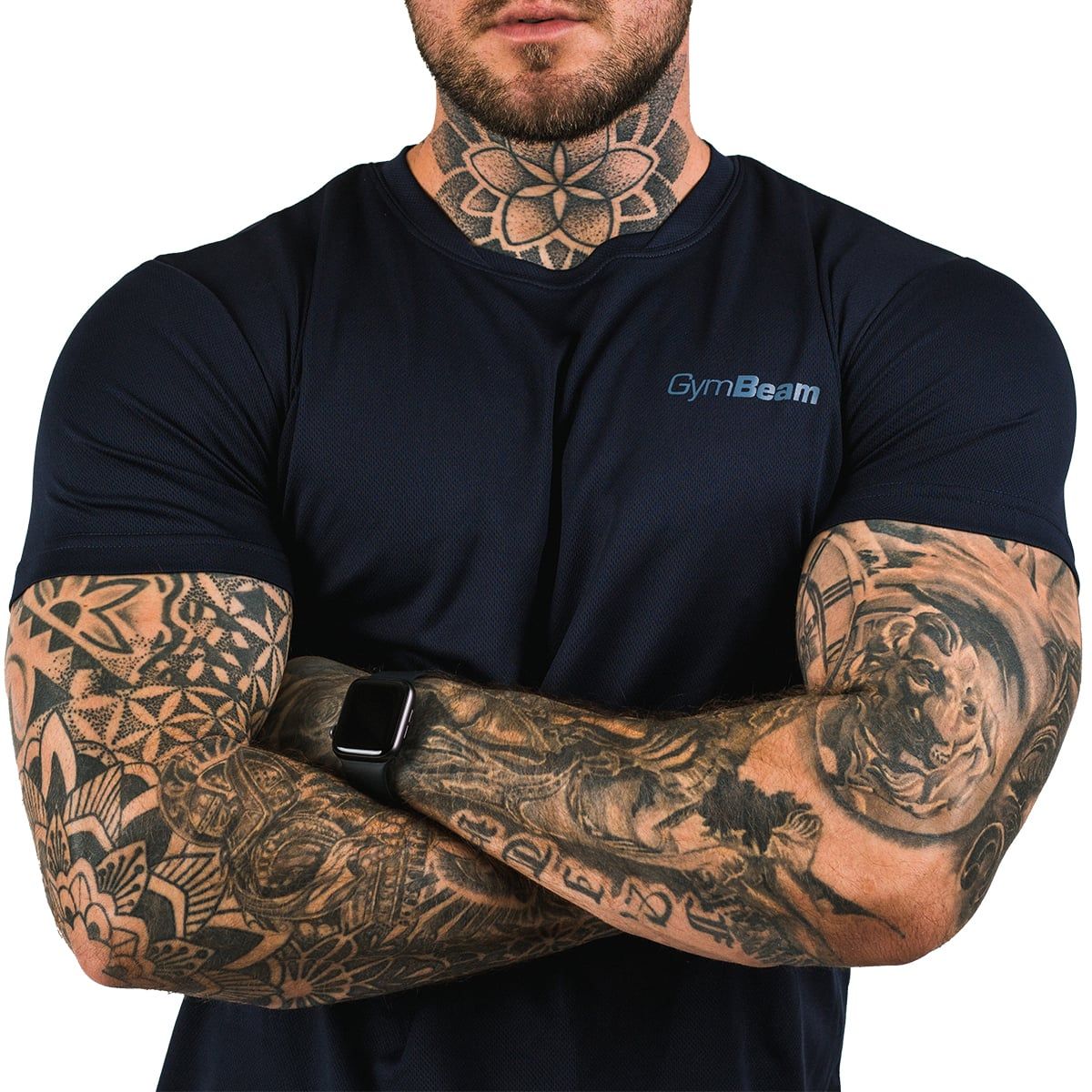 GymBeam T-Shirt Herren regular Kurzarm aus Polyester Navy TRN