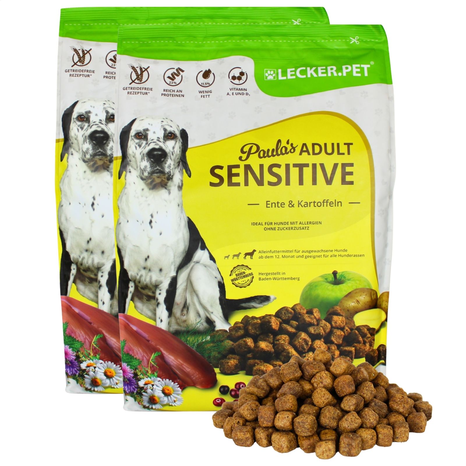 Lecker.Pet® Paula's Adult Sensitive Ente & Kartoffeln Hundefutter Trockenfutter Vollnahrung 8 kg Nicht relevant