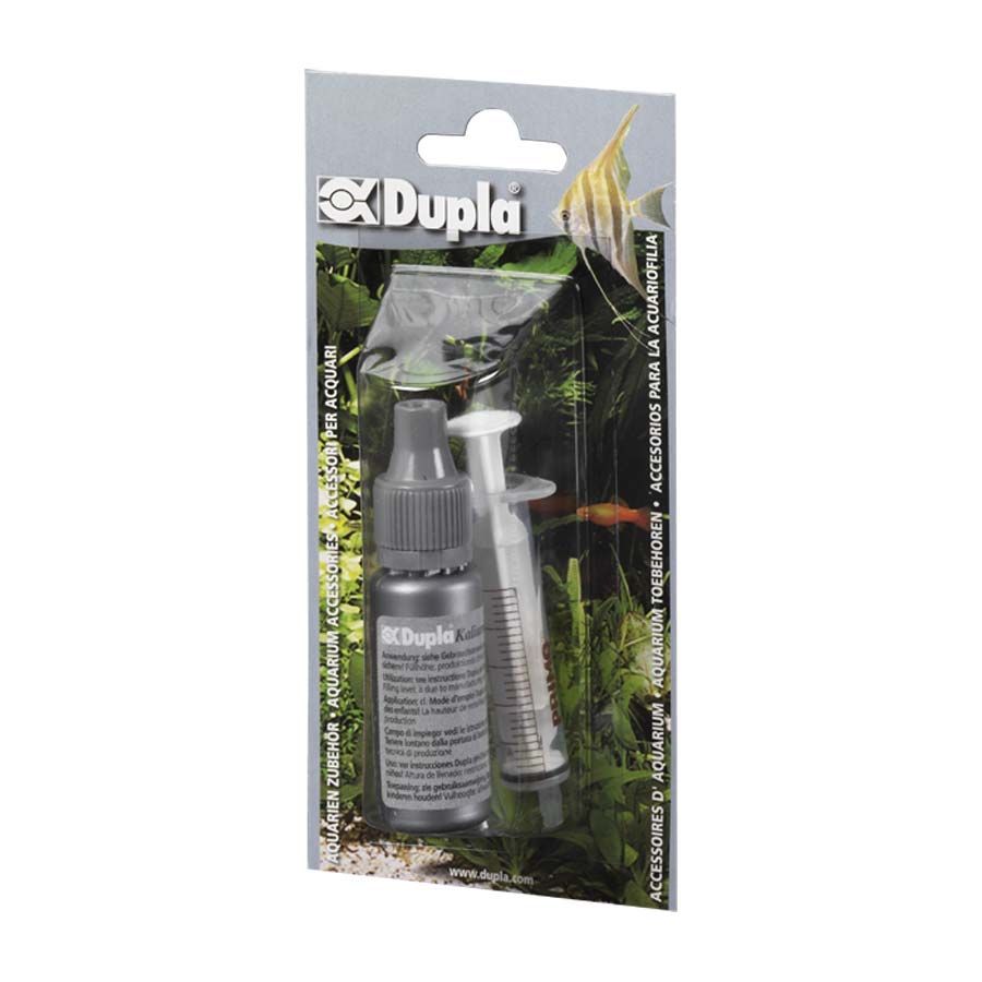 Dupla KCL-Set. Flasche und Spritze in Blisterverpackung. Für Aquarien. Graue Flasche, transparente Spritze.