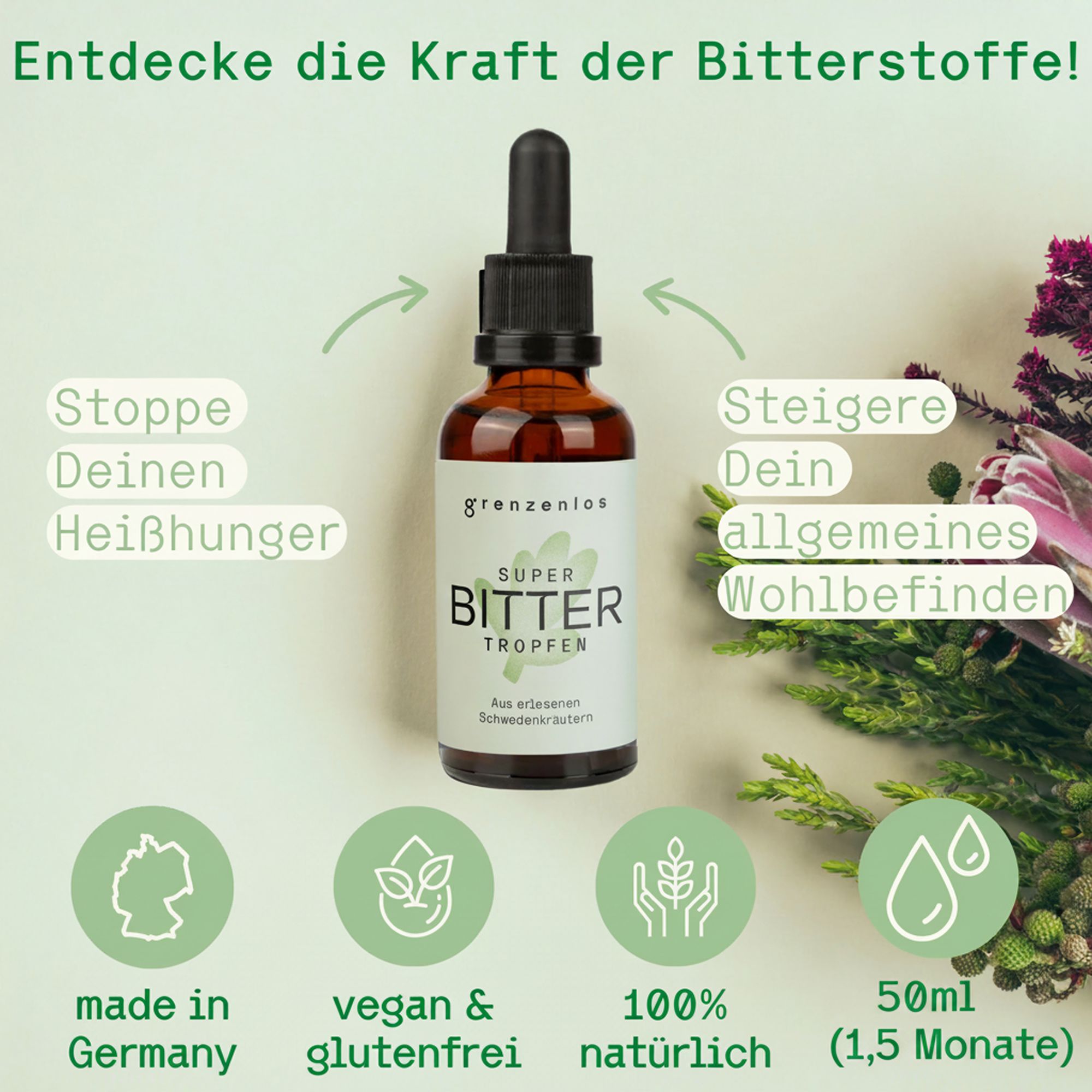 grenzenlos® Super Bitter Tropfen | 21 Kräuter mit Schwedenkräutern & Safran | Heißhunger & Verdauung