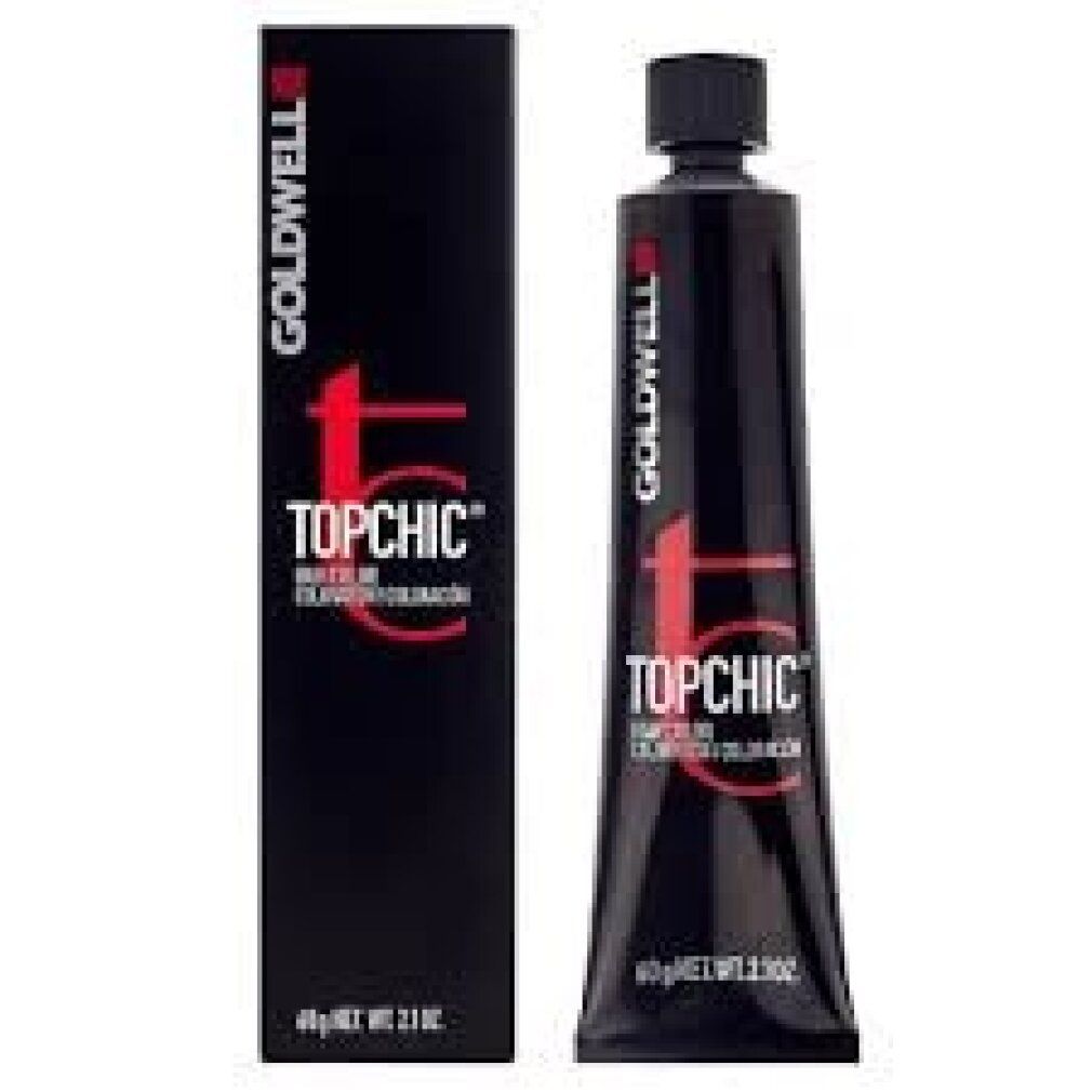Goldwell Topchic Haarfarbe in Tube und Schachtel. Aufschrift: Topchic Permanent Hair Color. 60g.