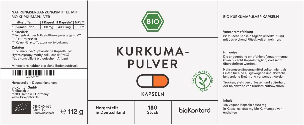 bioKontor Kurkumapulver Kapseln 112 g