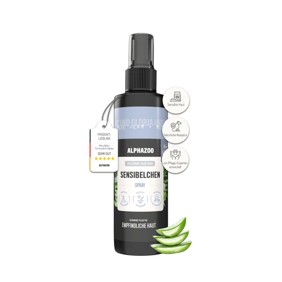 alphazoo Sensibelchen Fellspray für Hunde – Aloe Vera und Jojobaöl 250 ml Spray