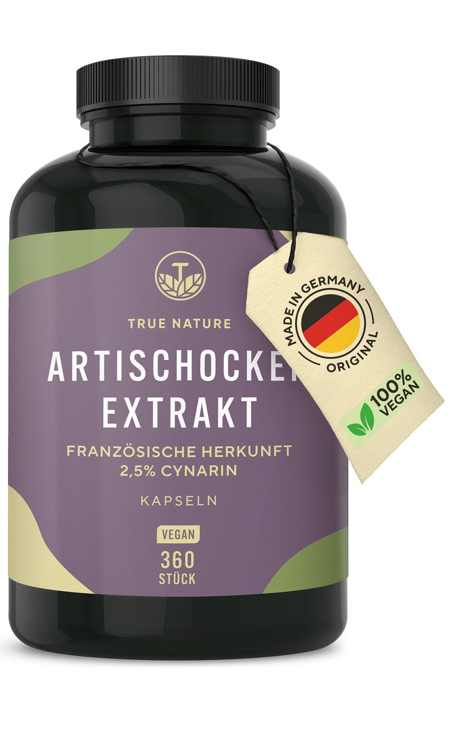 True Nature® Artischockenextrakt Kapseln mit 2,5% Cynarin - Vegan & Made in Germany