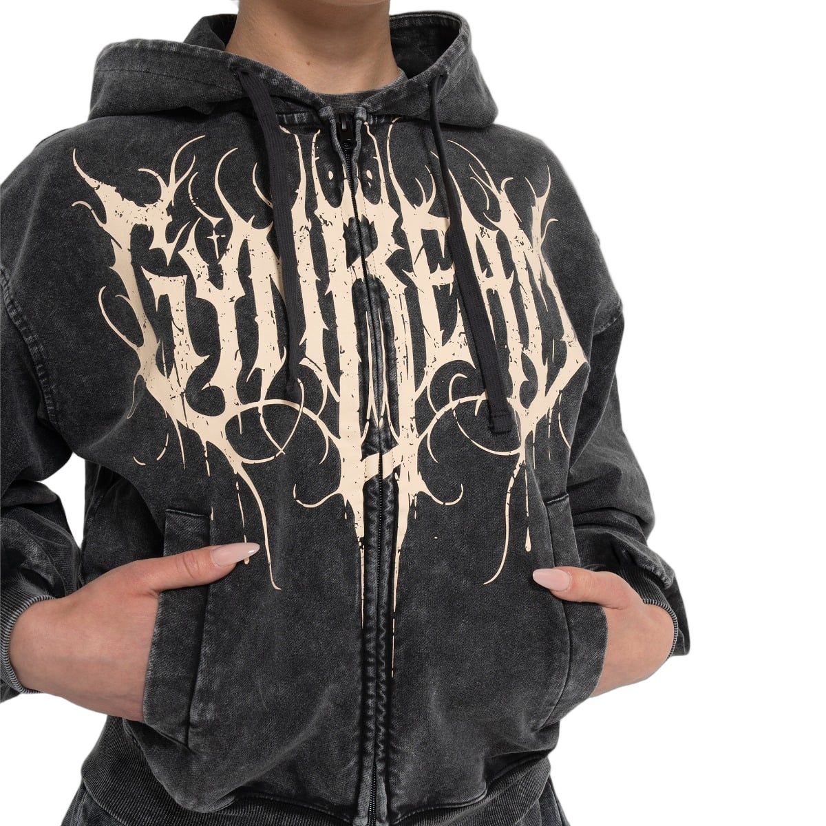 GymBeam Hoodie Damen Oversized mit Reißverschluss, Kapuze und Taschen Charcoal
