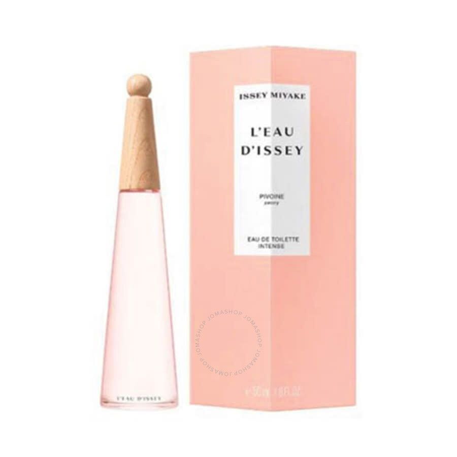 Rosa Flakon mit Holzdeckel und rosa Verpackung. Text: L'EAU D'ISSEY Pivoine, Eau de Toilette Intense.