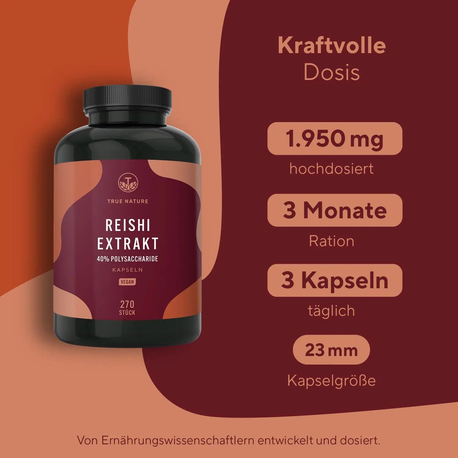 TRUE NATURE® Reishi Pilz Extrakt Kapseln - Vegan & Made in Germany
