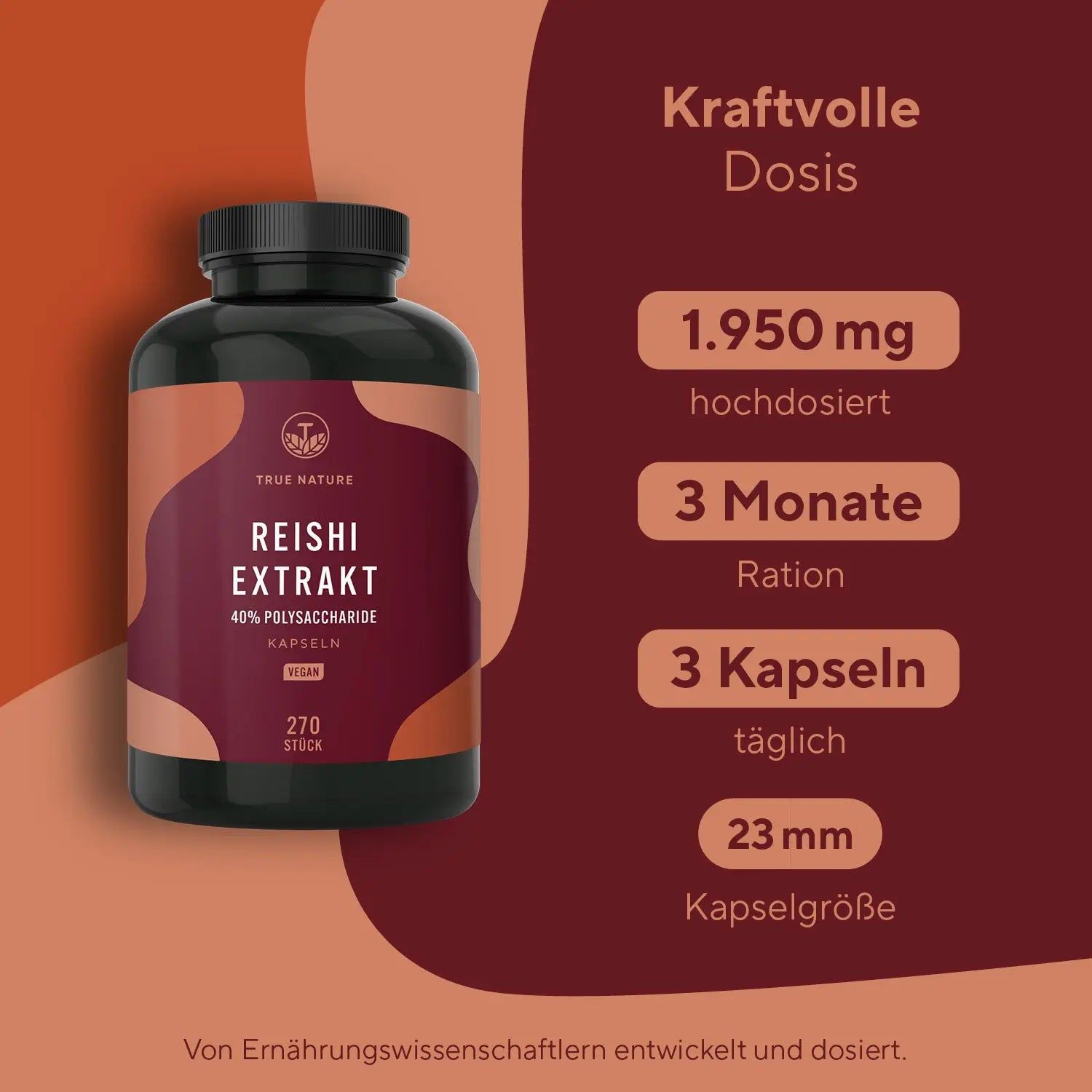 True Nature® Reishi Pilz Extrakt Kapseln - Vegan & Made in Germany 270 St