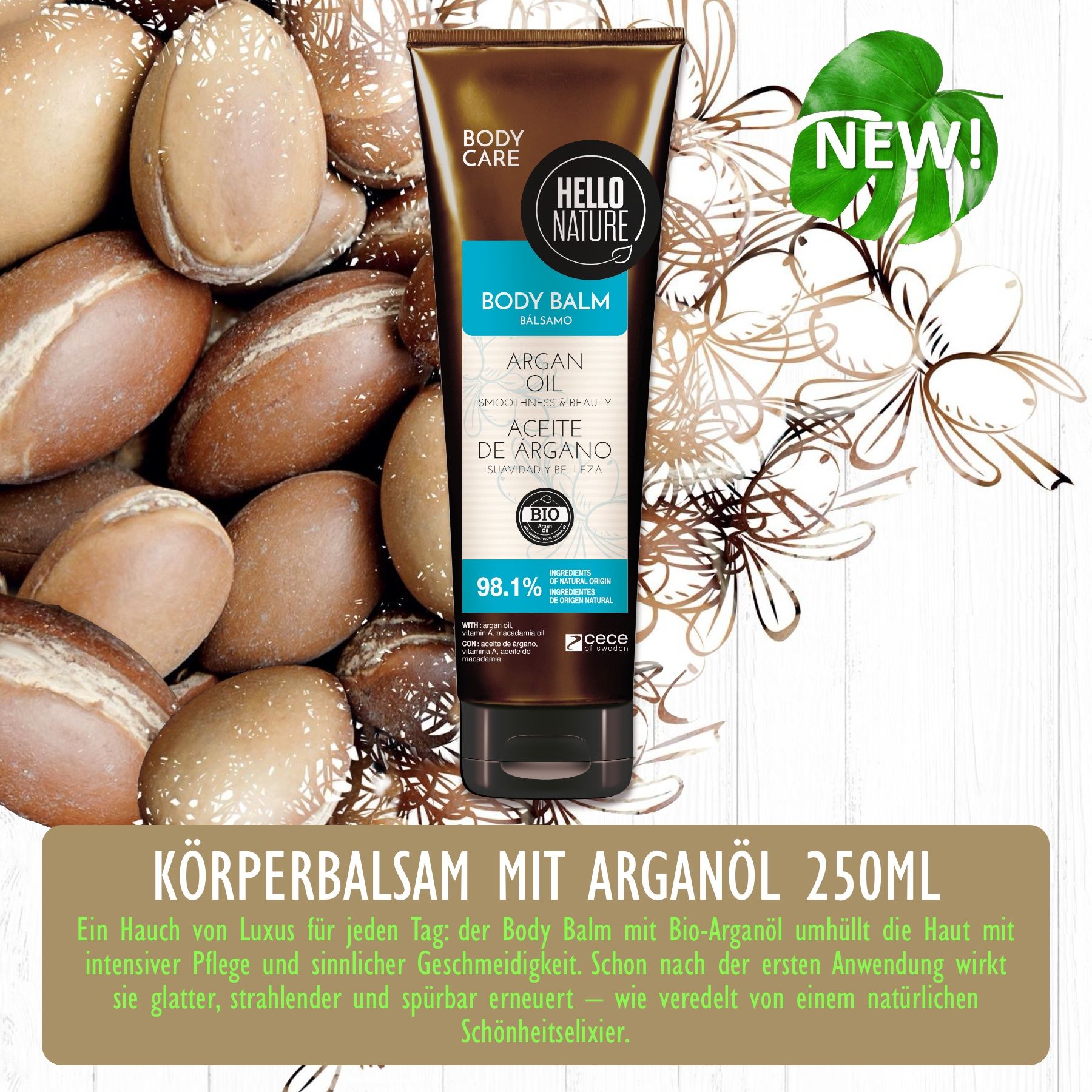 Hello Nature Körpercreme Body Balm für Feuchtigkeitspflege mit Arganöl