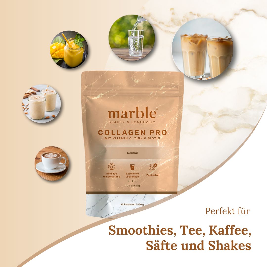 marble© Collagen Pro Geschmacksneutral – Reines Weidekollagen mit Vitamin C, Zink & Biotin