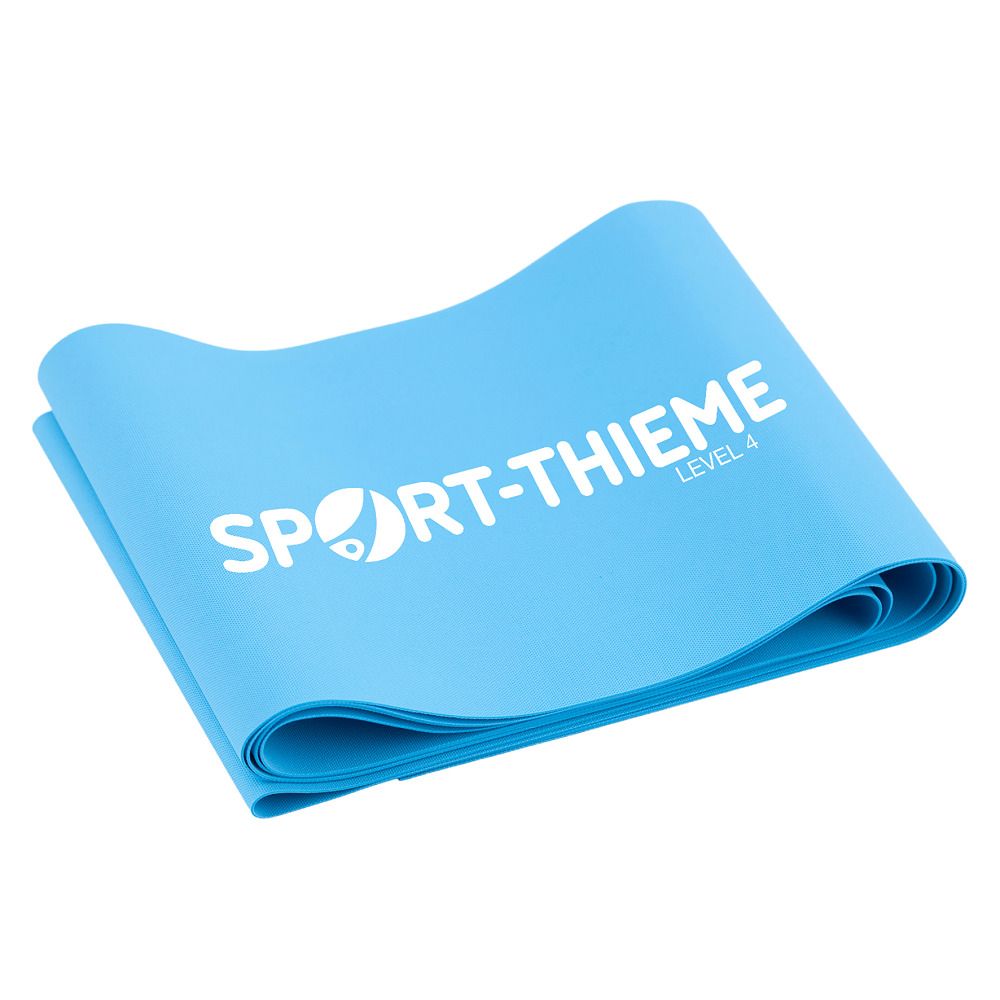 Blaues Fitnessband, gefaltet. Aufdruck: SPORT-THIEME, Level 4.