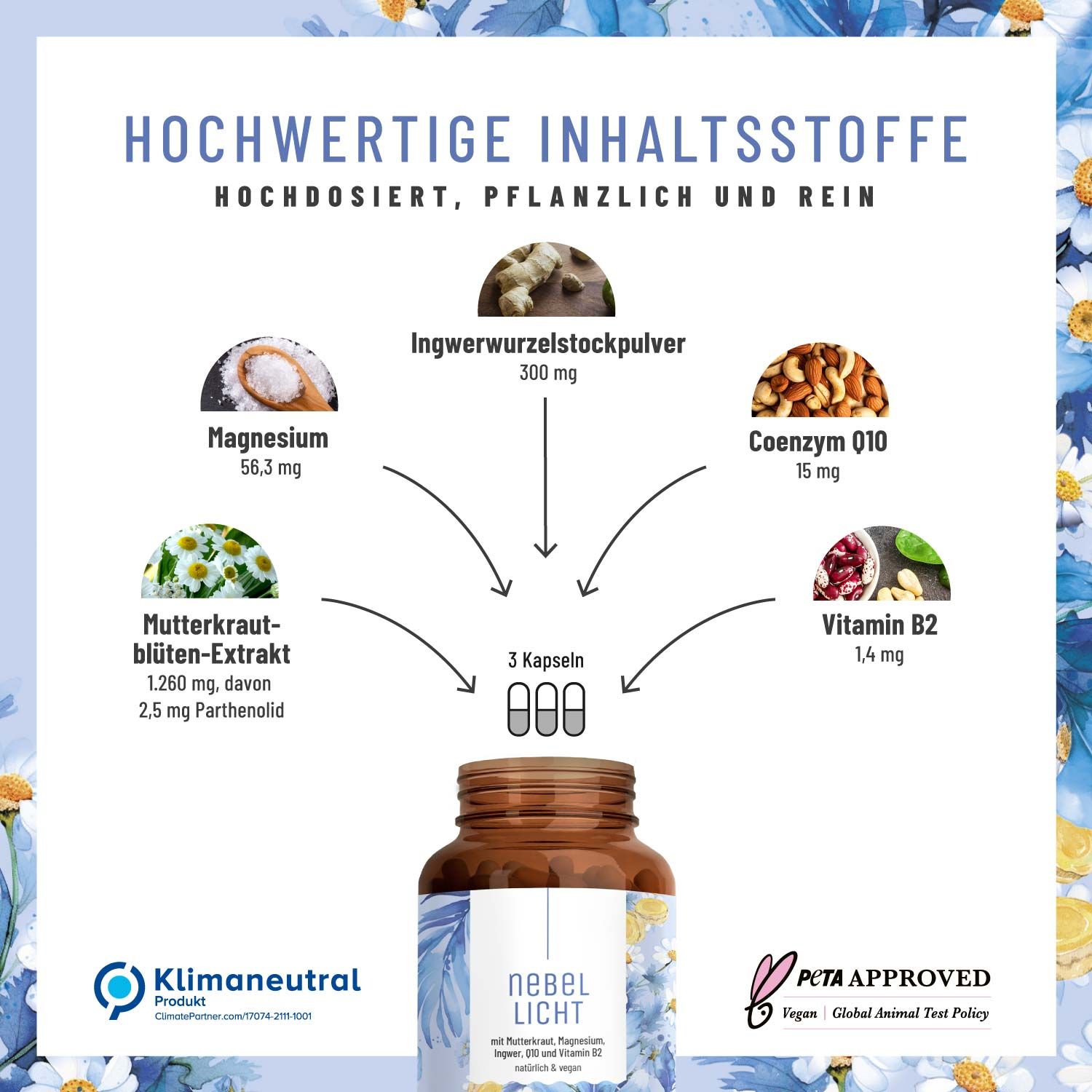 Mutterkraut, Magnesium, Ingwer, Q10 und Vitamin B2 - Nebellicht - NATURTREU®