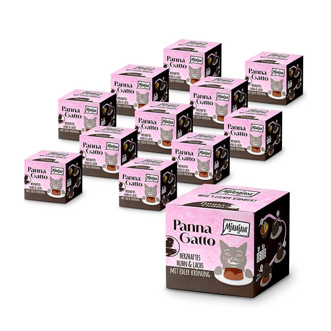 MjAMjAM - Panna Gatto herzhaftes Huhn & Lachs mit edler Krönung 12x2x80 g Futter
