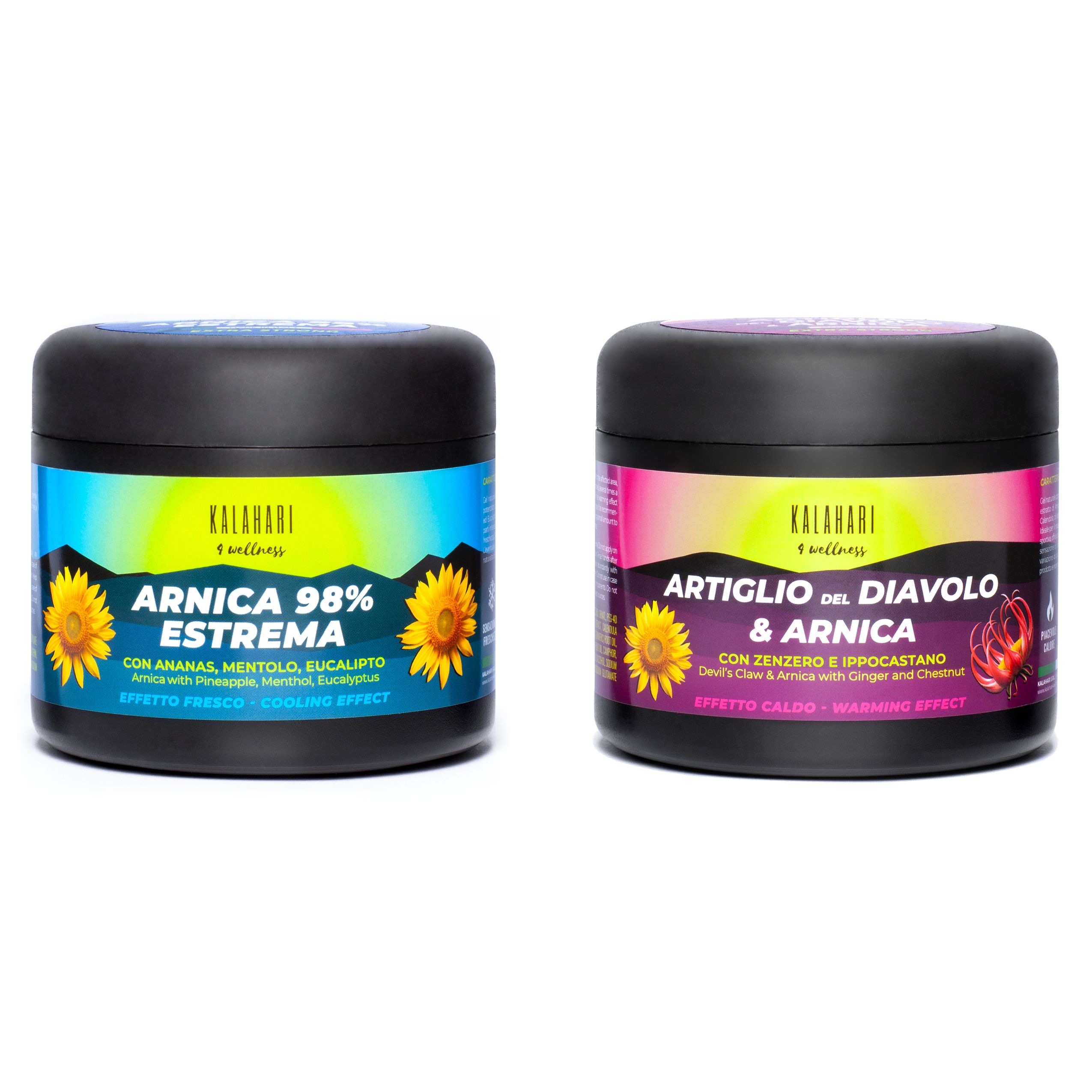 Kalahari Warm + Kalt Set, Arnica 98% Gel Teufelskralle, vor und nach dem Training, Extra stark 1000 ml