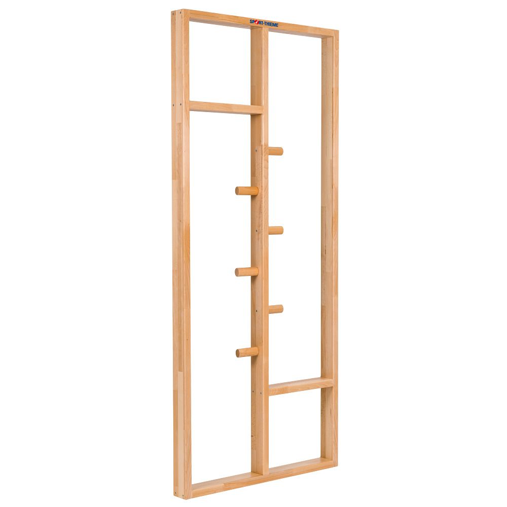 Turnwand-Einzelelement aus Holz mit Sprossen. Rahmenkonstruktion mit horizontalen und vertikalen Holmen. Mehrere Sprossen.