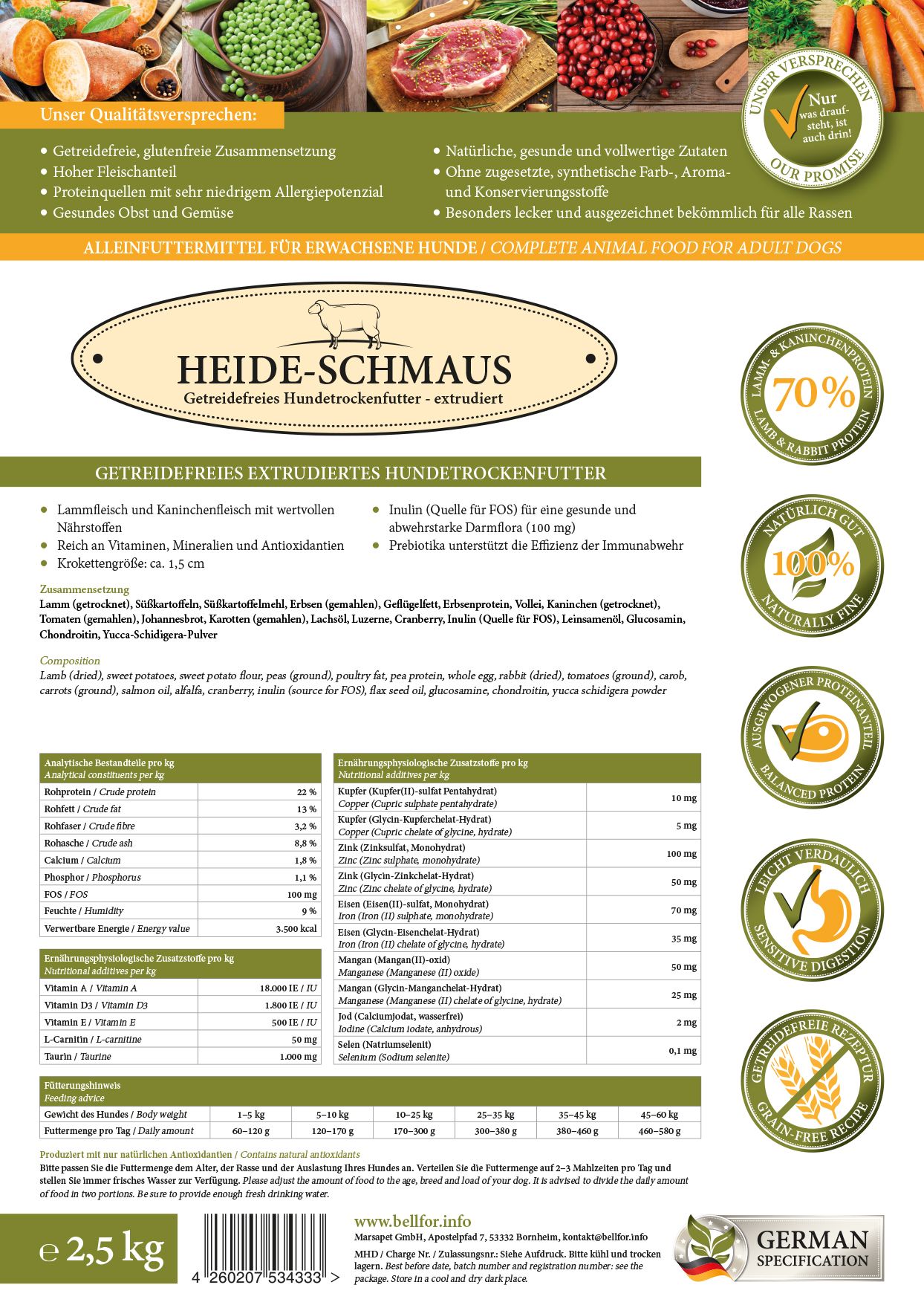 Bellfor Trockenfutter mit Weidelamm und Wildkaninchen - Heide-Schmaus