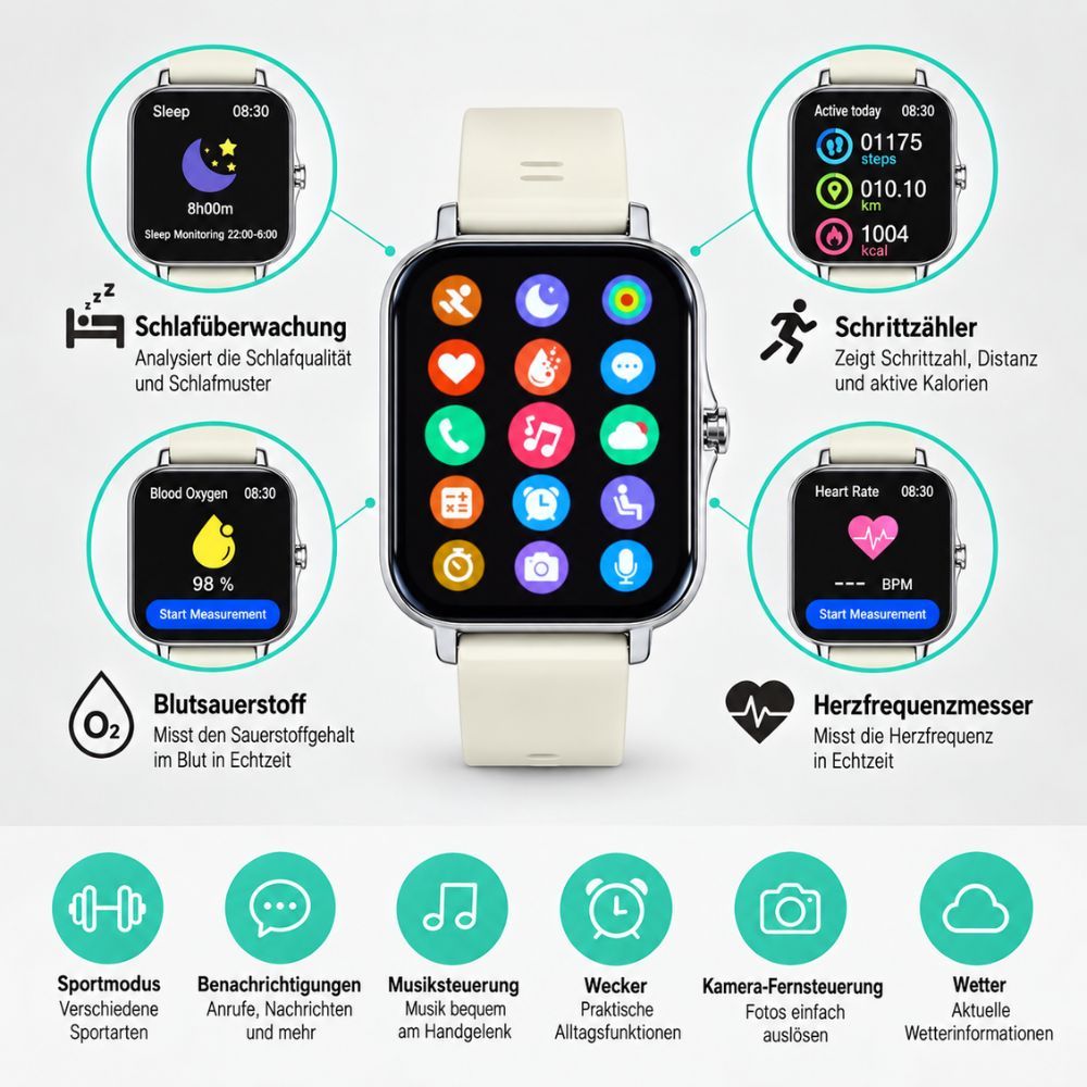 Silvergear Sports Smartwatch – Fitness-Tracker mit Herzfrequenz, SpO₂ & Schlaftracking - Schwarz