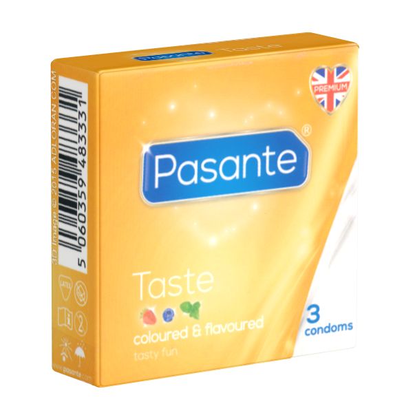 Pasante *Taste* (Flavours) aromatisch-bunte Kondome mit drei inspirierenden Aromen