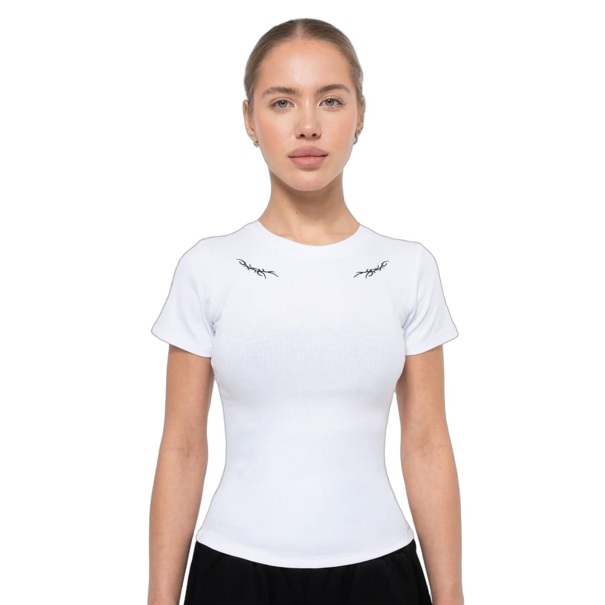 GymBeam T-Shirt Damen slim gerippt mit rundem Ausschnitt in Weiß 1 St