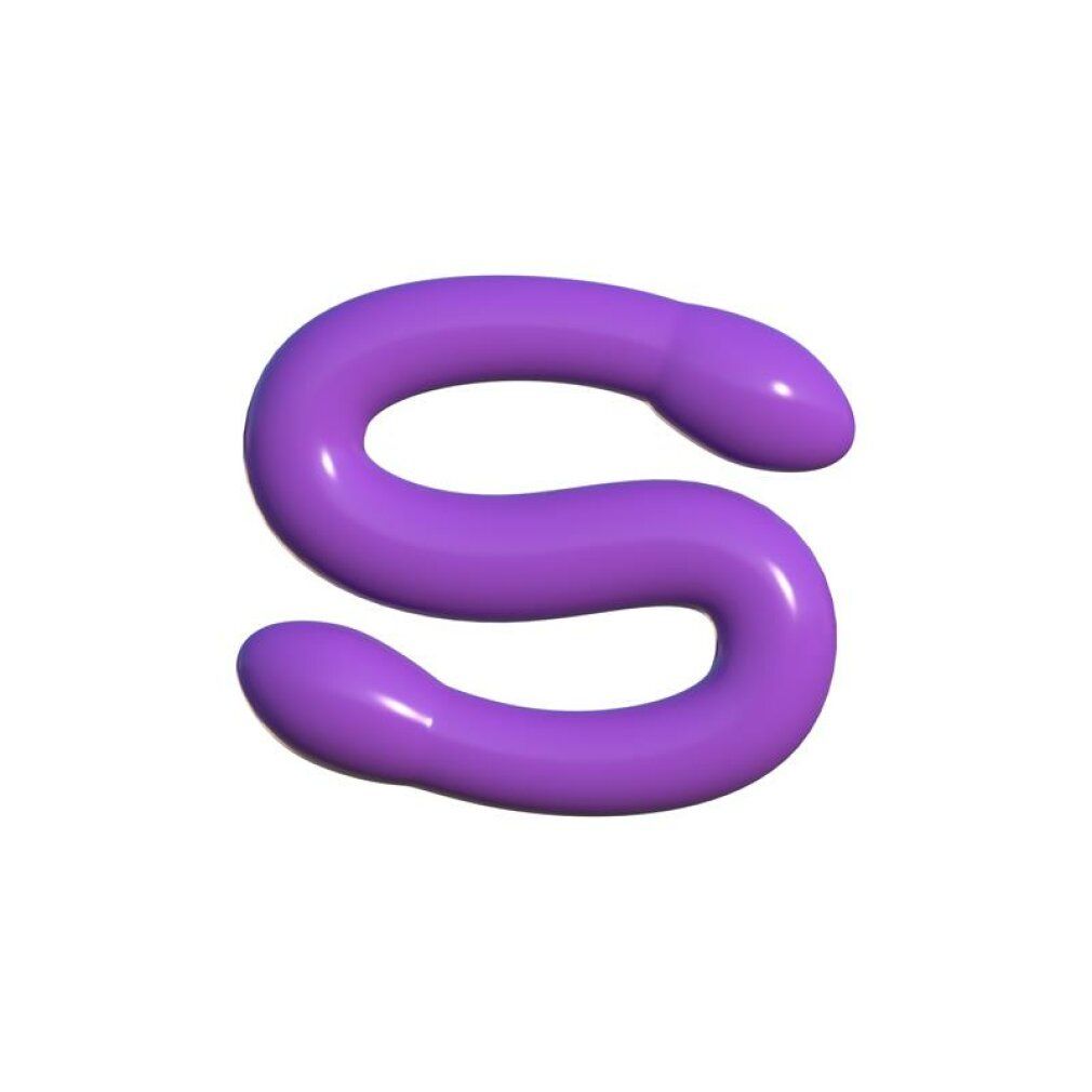 Lila Doppeldildo in gebogener Form.