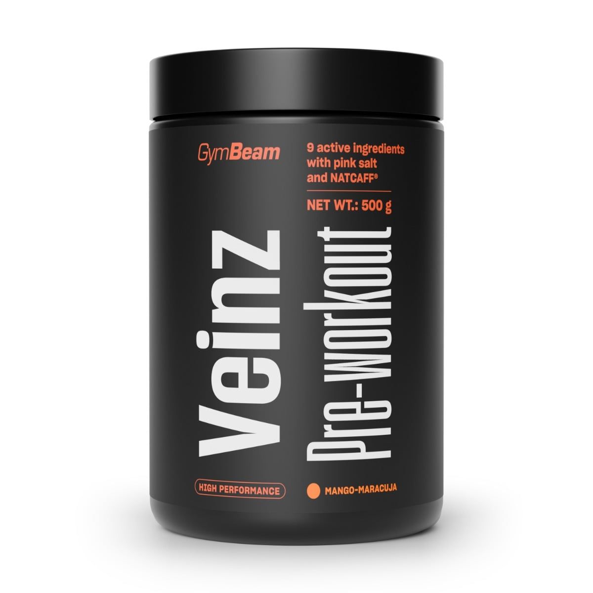 GymBeam Veinz Pre-Workout Pulver, 500g, Mango-Maracuja. Enthält 9 aktive Inhaltsstoffe, Pink Salt und NATCAFF®.