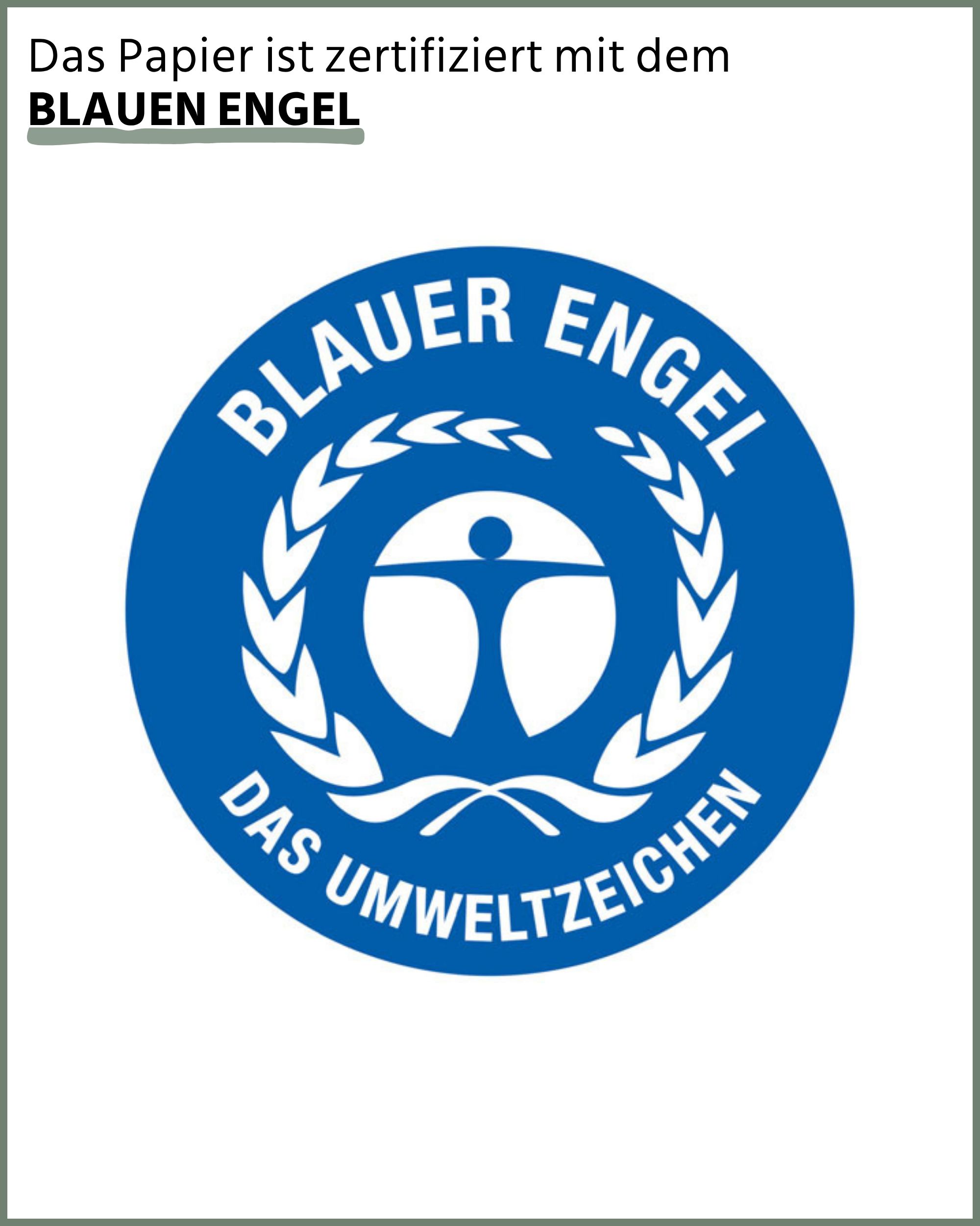 Blauer Engel Umweltzeichen Zertifizierung für Papierprodukte.