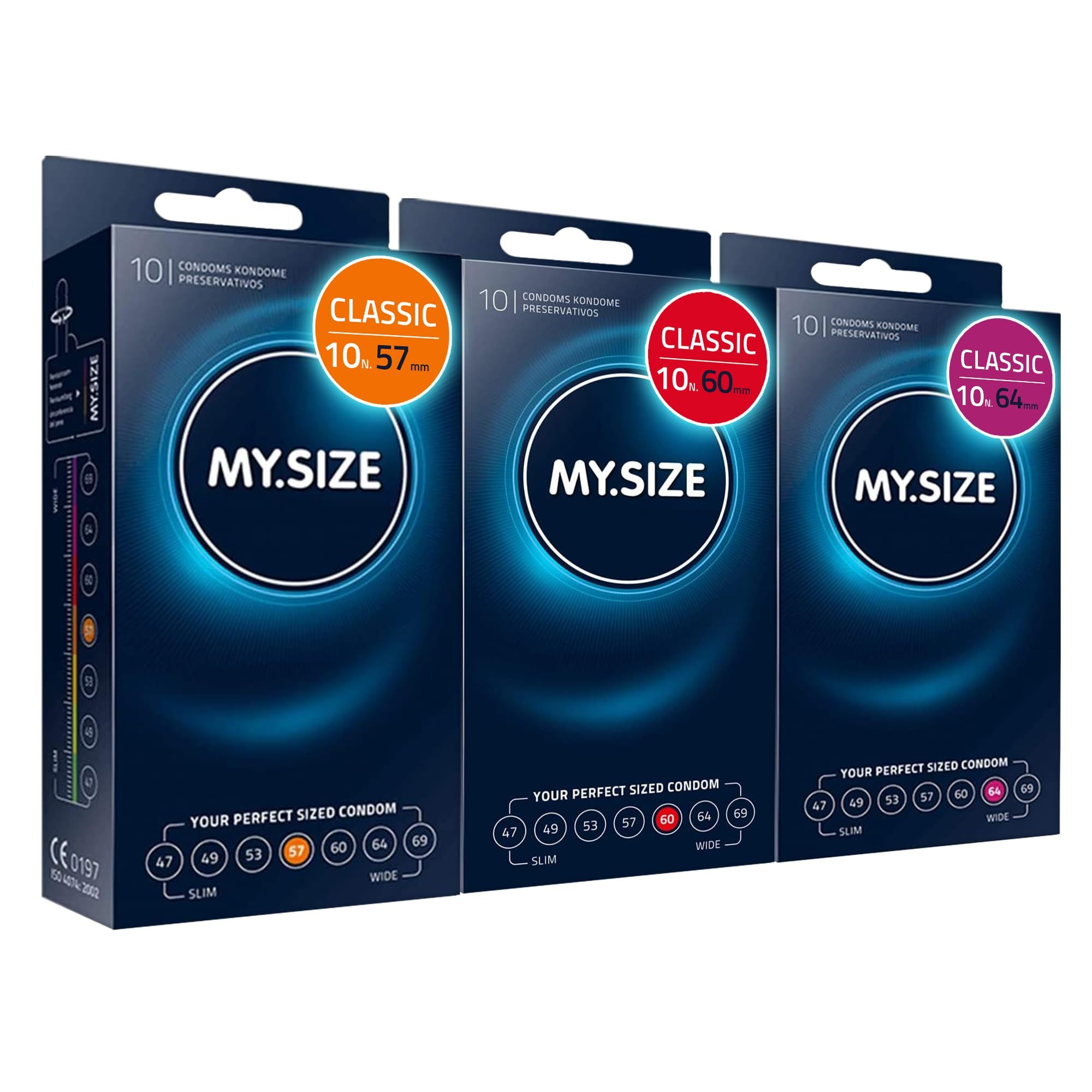 My.size Kondome - 3 x 10er set 57, 60, 64 mm 30 Stück extra dünn | mit Natürlichem Hautgefühl St