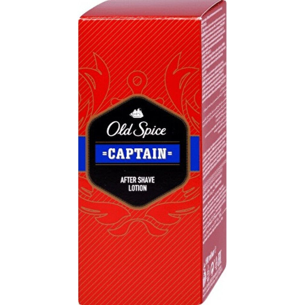 Rote Schachtel. Aufschrift: Old Spice Captain After Shave Lotion.