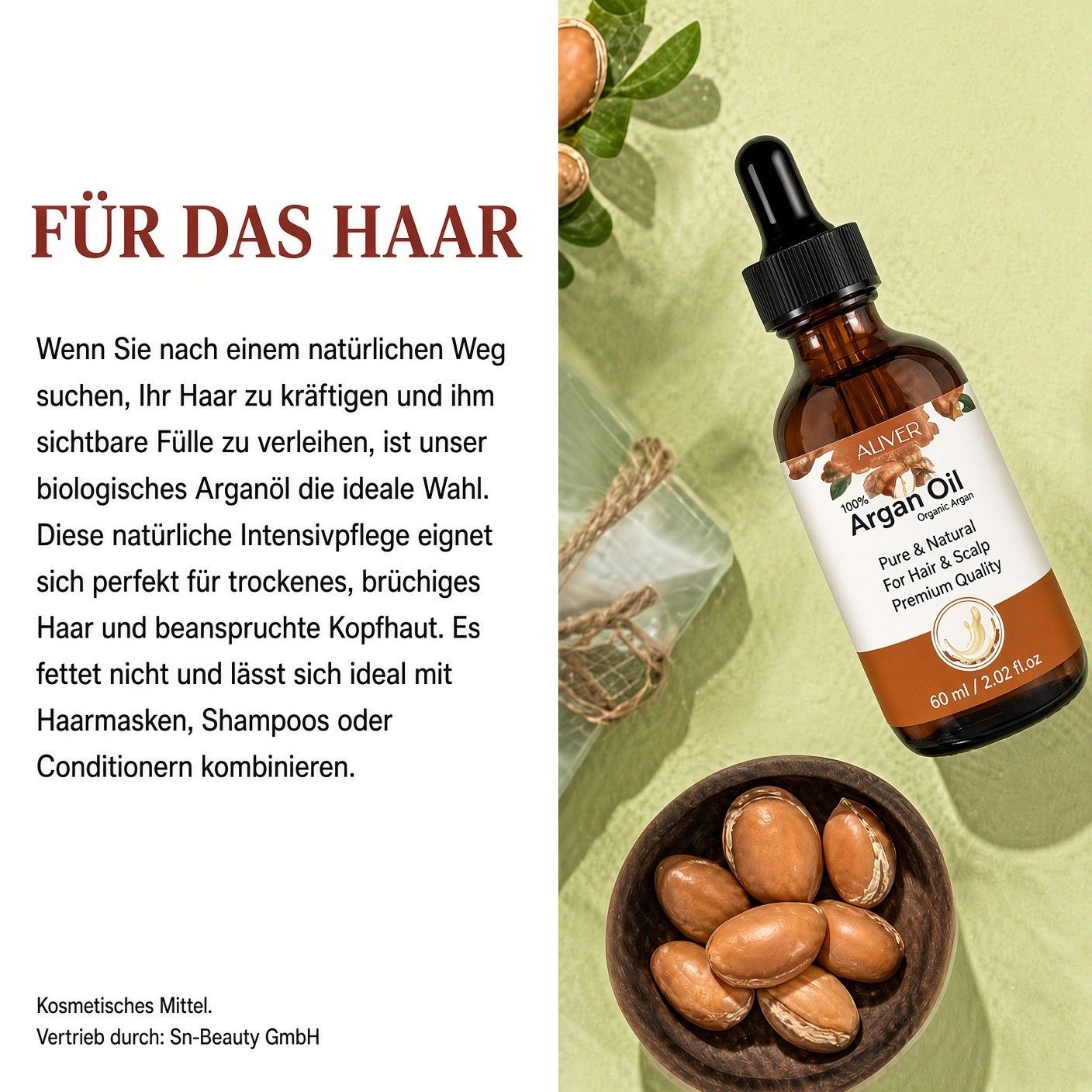ALIVER Haaröl Arganöl Gesicht Haut Haar Nagel Pflege Vegan