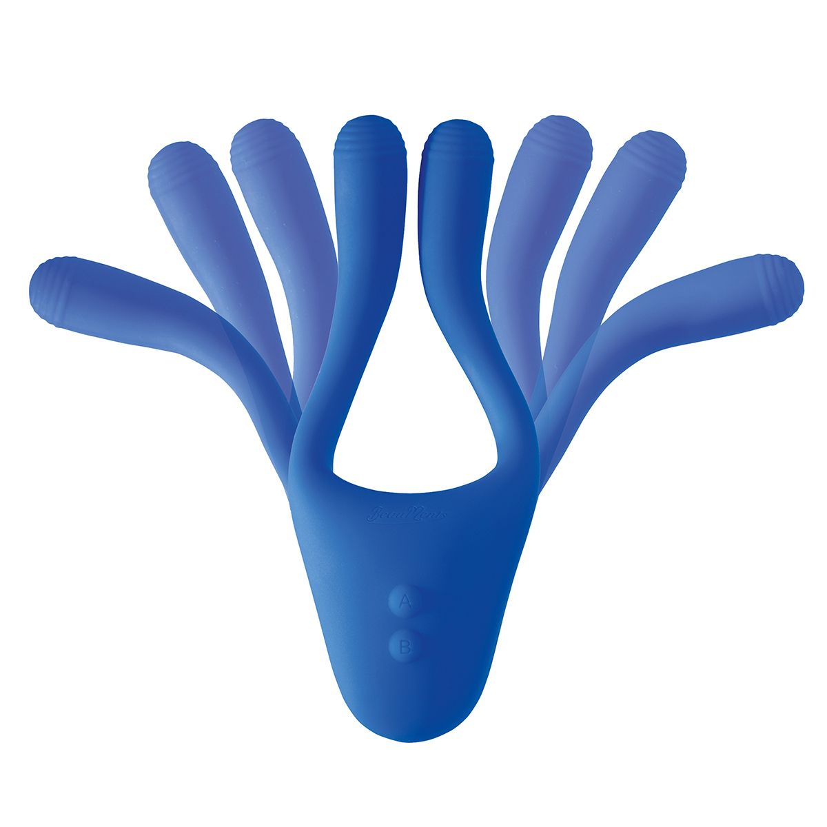 Blaues Wellness-Produkt mit mehreren flexiblen Armen. Zwei Knöpfe an der Basis.