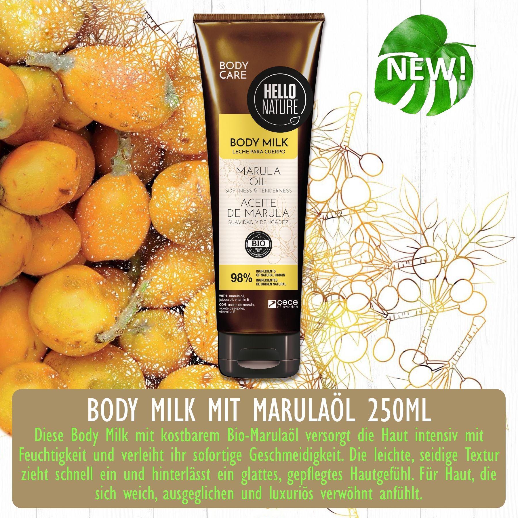 Hello Nature Tagescreme Body Milk Balm mit Marula Öl gegen trockene Haut