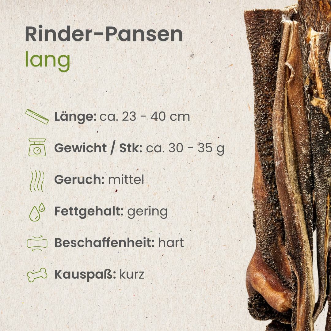 Haufen getrockneter Rinderpansen-Streifen auf Holzscheibe.