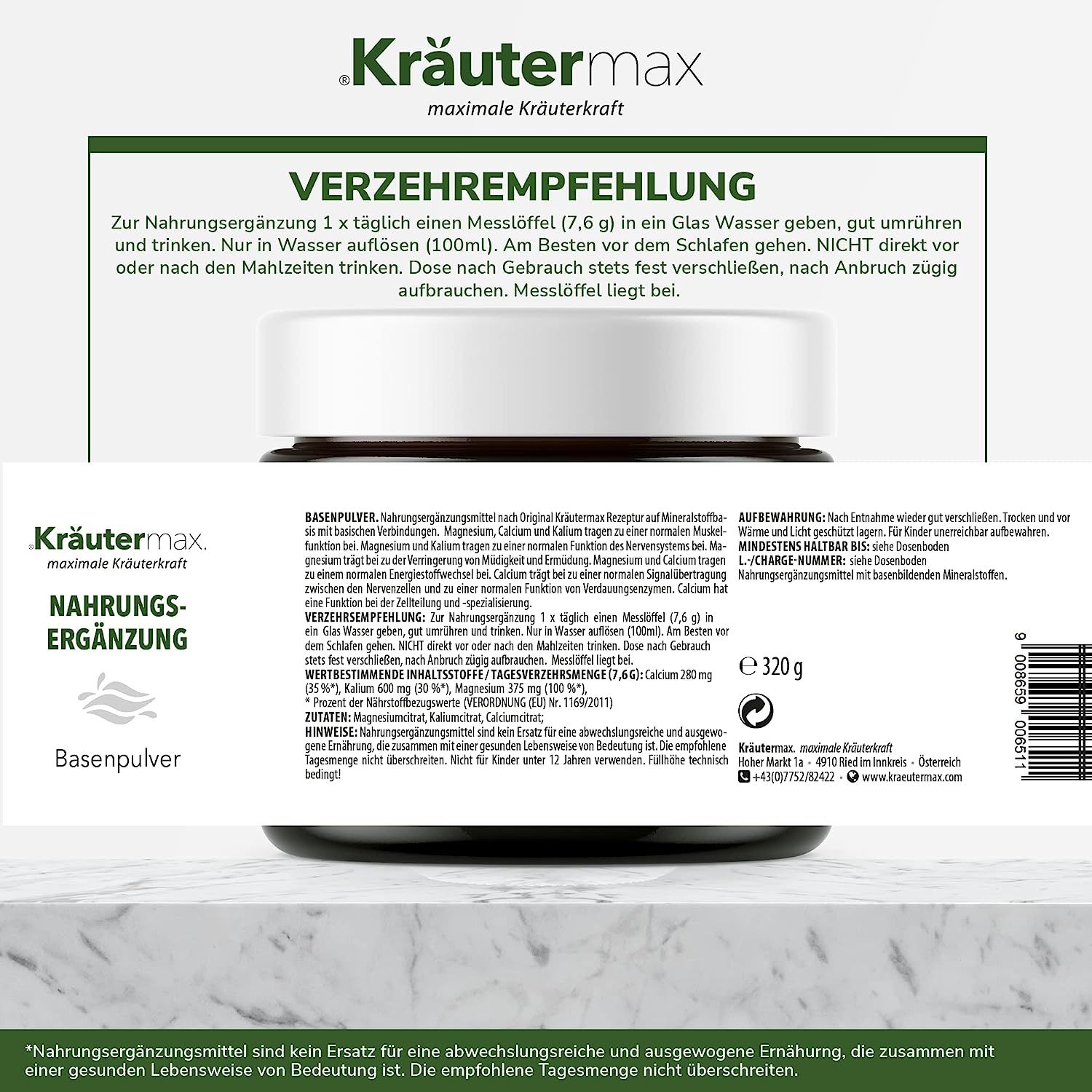 Kräutermax Basenpulver ohne Zucker