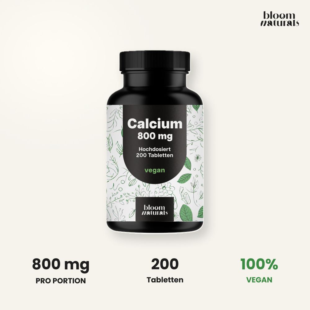 Bloom Naturals Calcium: 800 mg pro Portion, 200 Tabletten, 100% vegan.