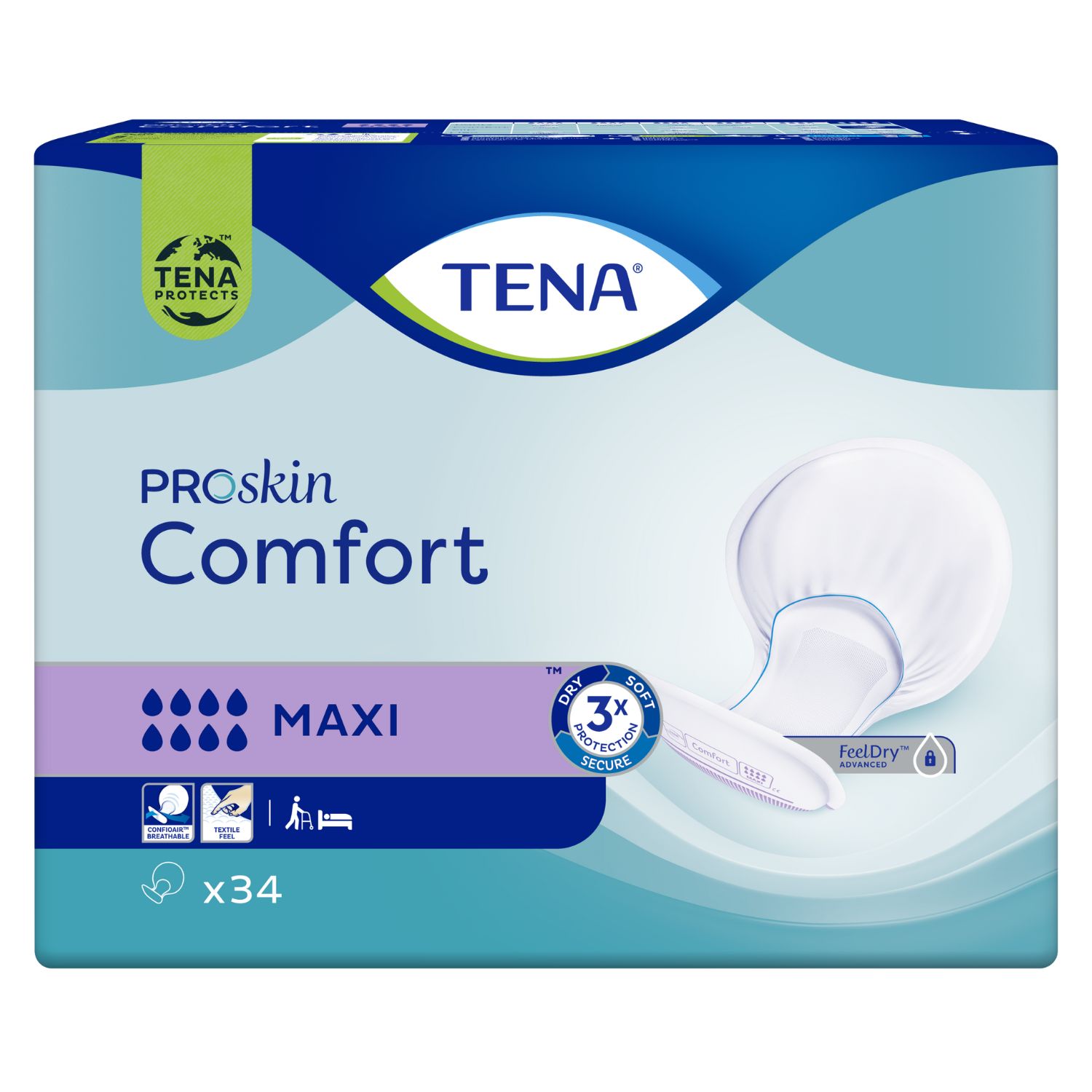 TENA ProSkin Comfort Maxi Einlagen, 34 Stück. Saugfähigkeit und Komfort für den Tag.