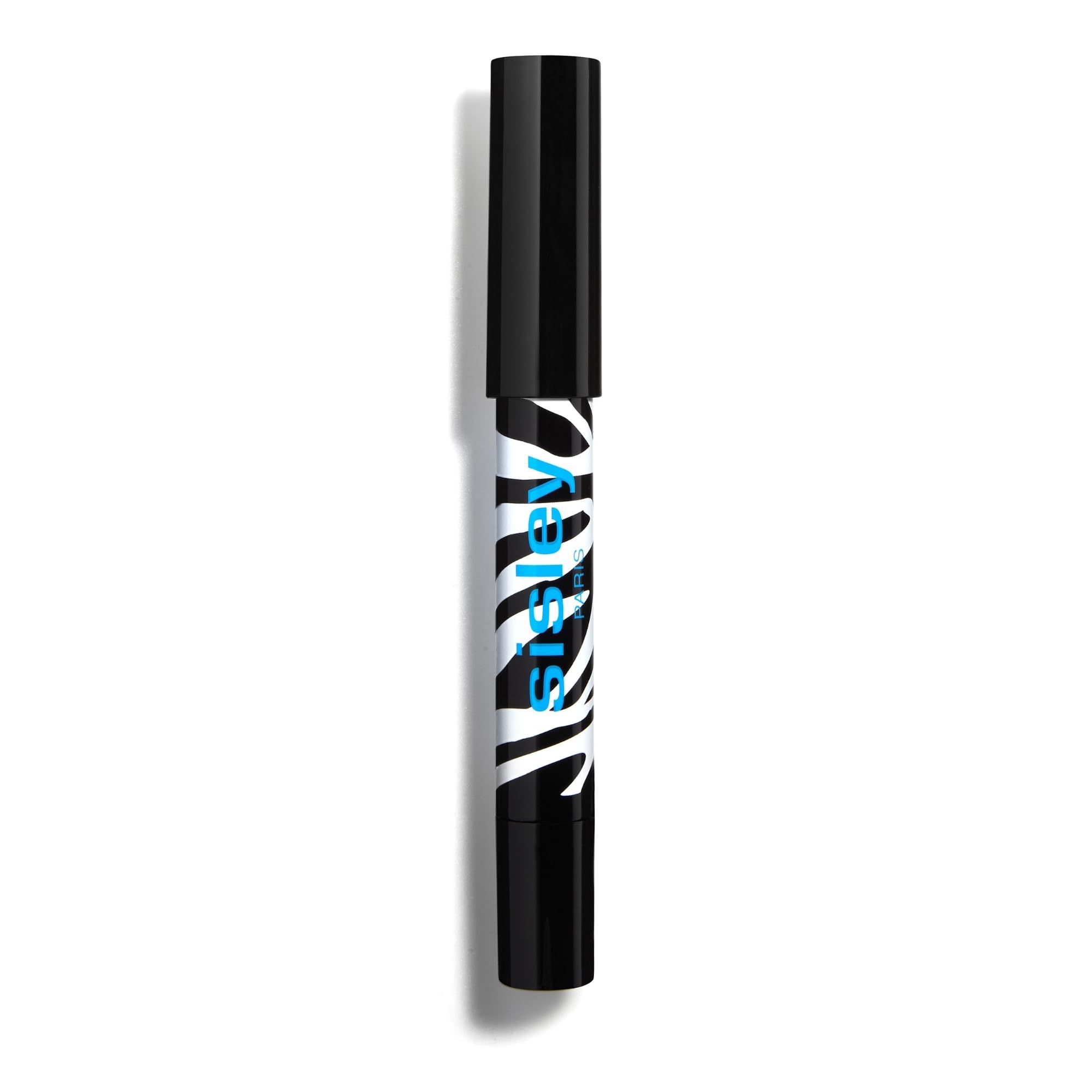 Sisley Phyto-Eye Twist Stift. Schwarze Kappe, Zebra-Muster, blaue Schrift. Geschlossener Stift.