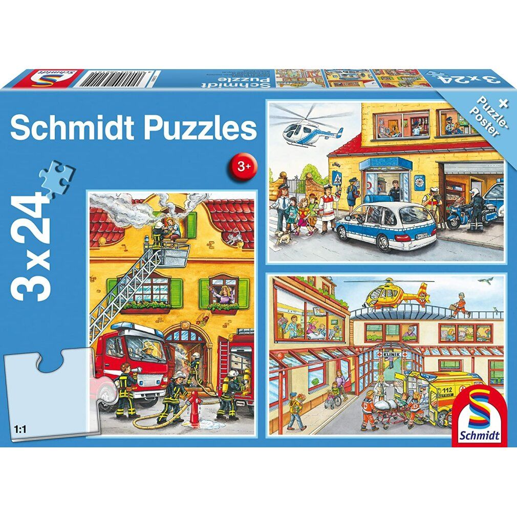Schmidt Spiele Schmidt Spiele Kinderpuzzle Feuerwehr und Polizei, 3x24 Teile