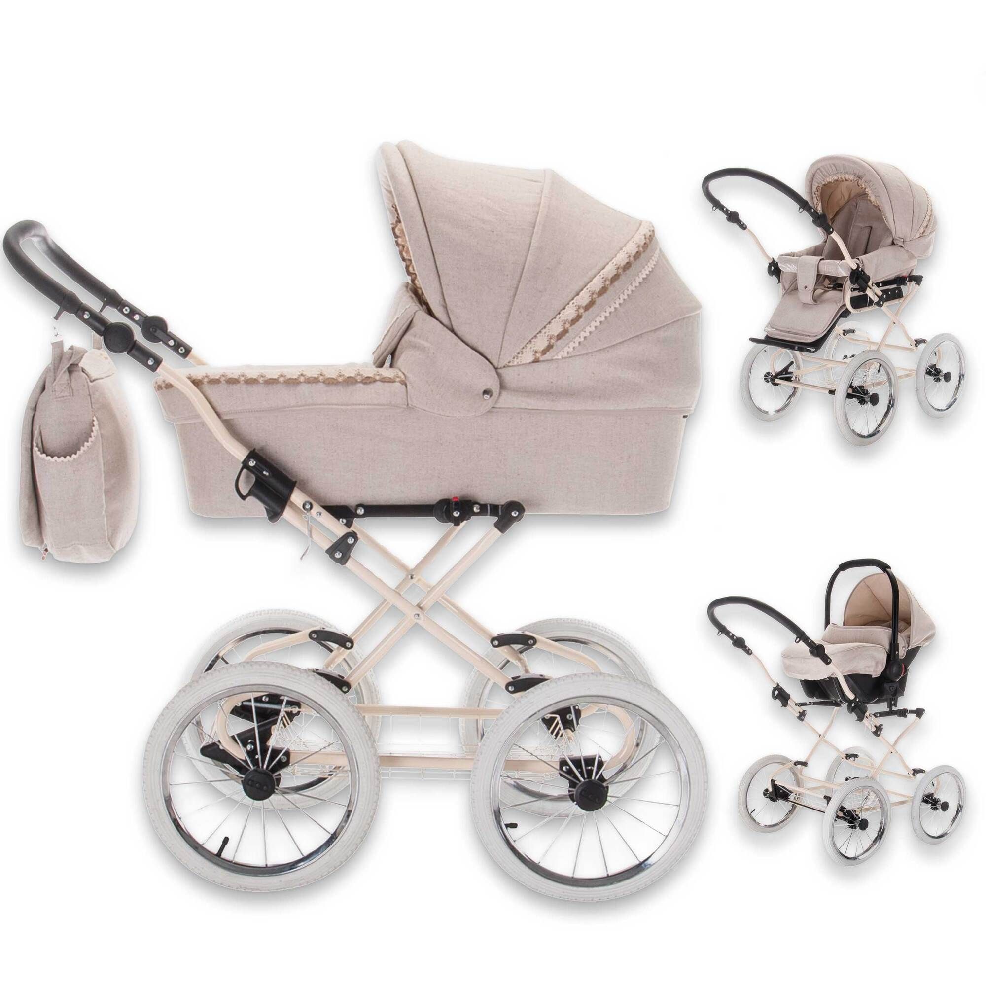 Friedrich Hugo Natureline Uni 3 in 1 Kinderwagen Komplettset, Elisabeth Creme