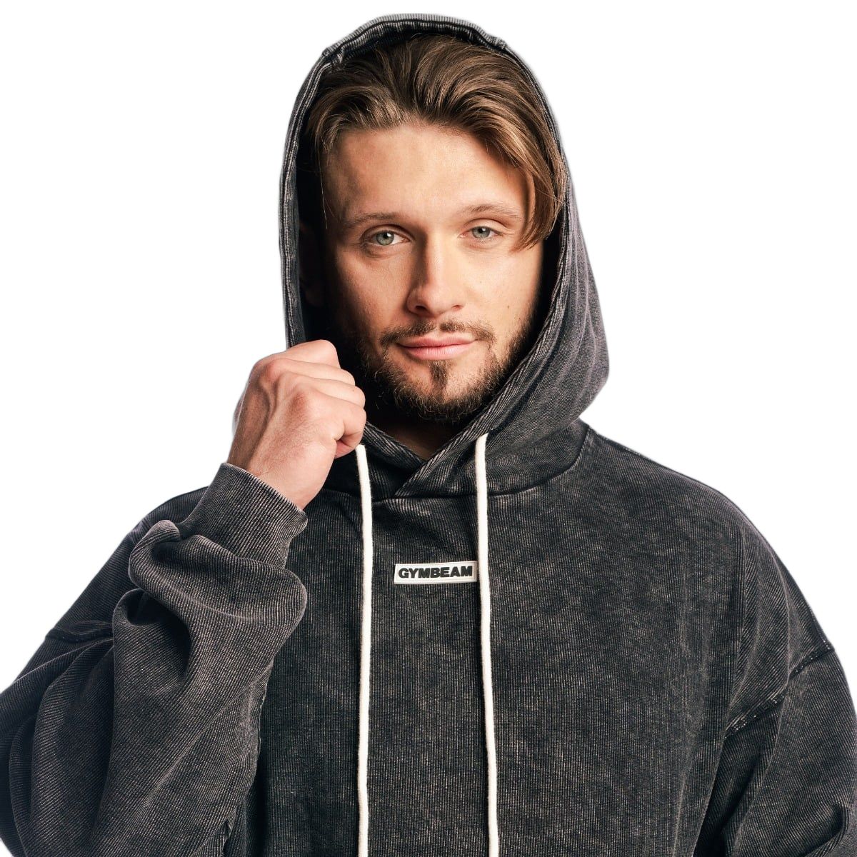 GymBeam Hoodie Herren Oversized mit Kapuze in Washed Black
