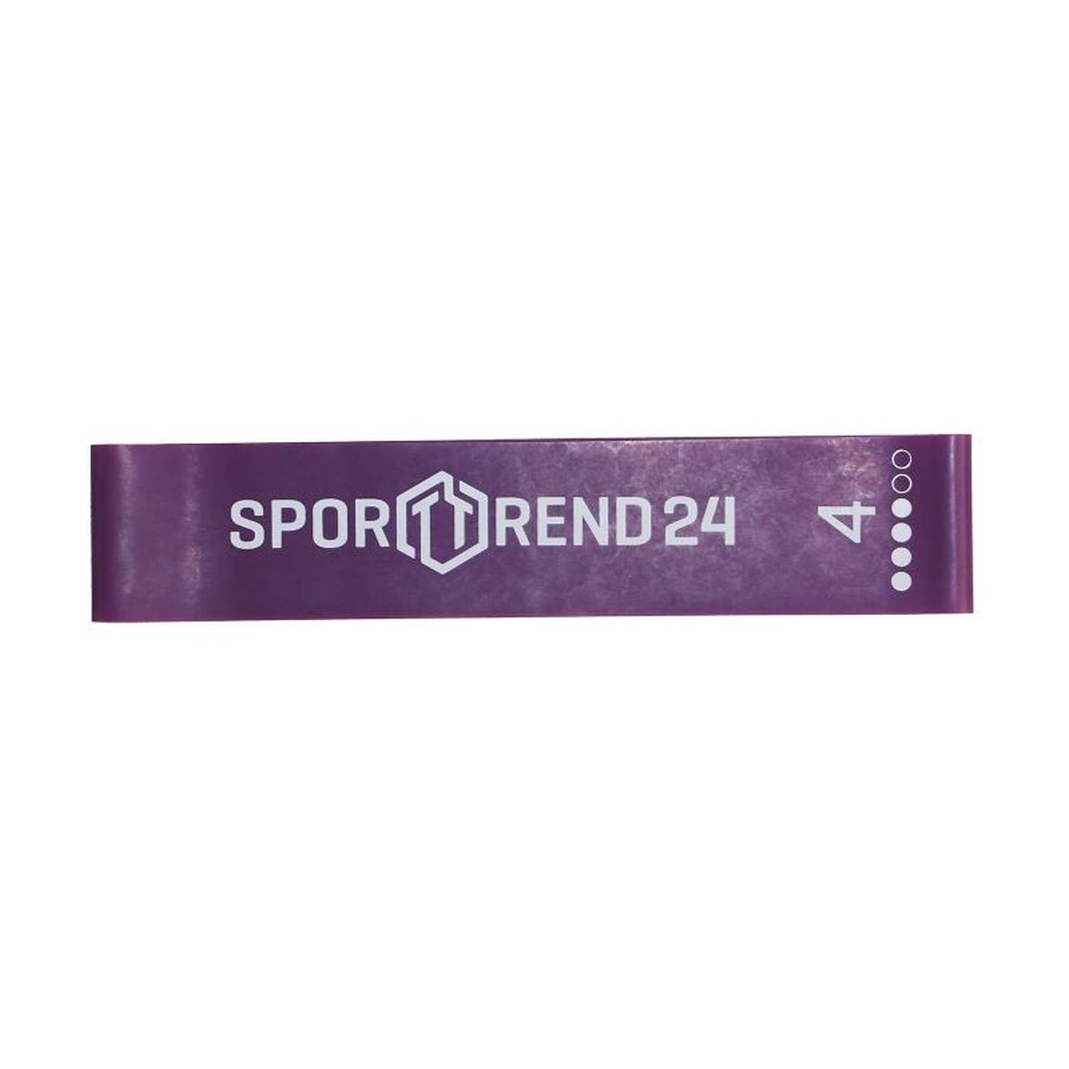 Lila Mini-Band von Sporttrend24 mit weißer Nummer 4 und Logo. Für Fitness-Übungen.