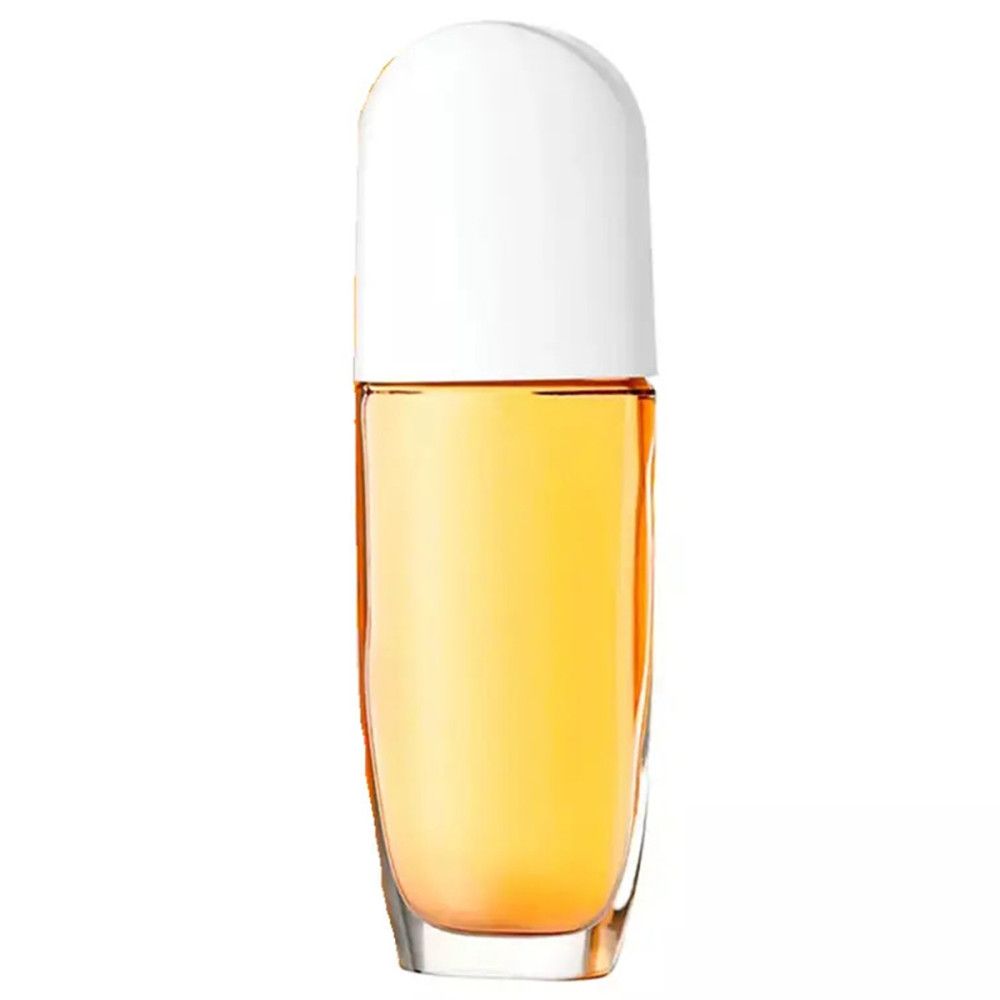 Flakon mit gelber Flüssigkeit und weißem Deckel. Aufschrift: Sunflowers. Sprühvorrichtung.