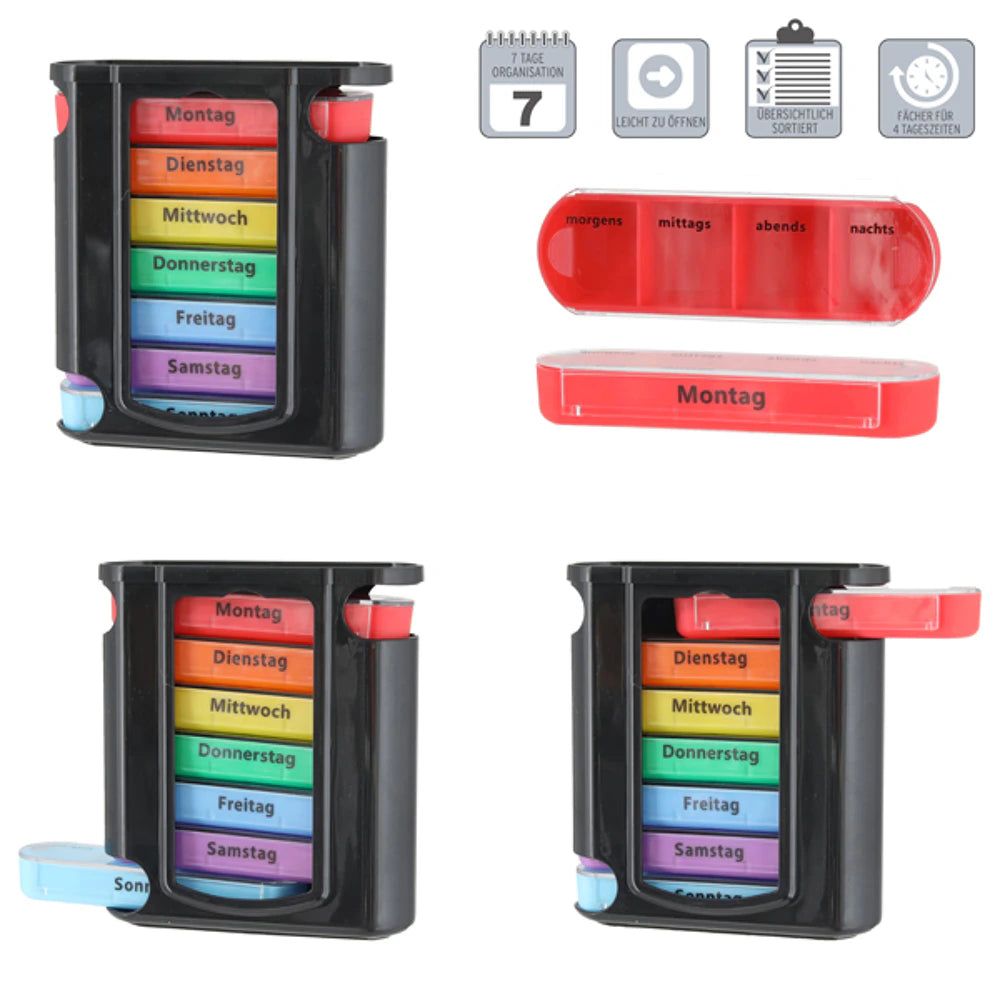 Cepewa Deluxe Regenbogen Edition Tablettenbox für 7 Tage – 4 Fächer pro Tag 1 St Set
