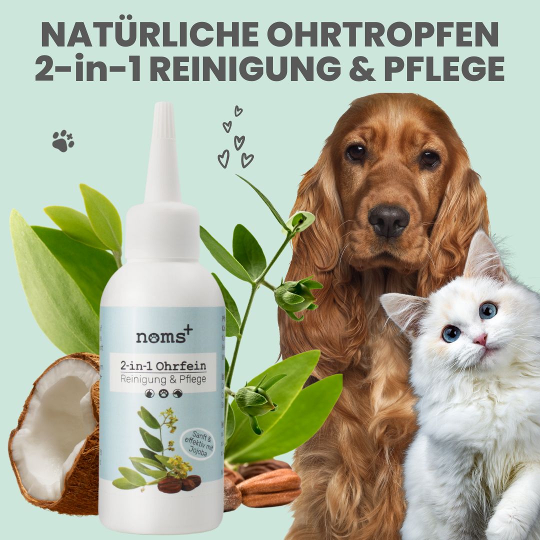 noms+ 2-in-1 Ohrfein Reinigung & Pflege für Hunde Katzen 75 ml Ohrentropfen