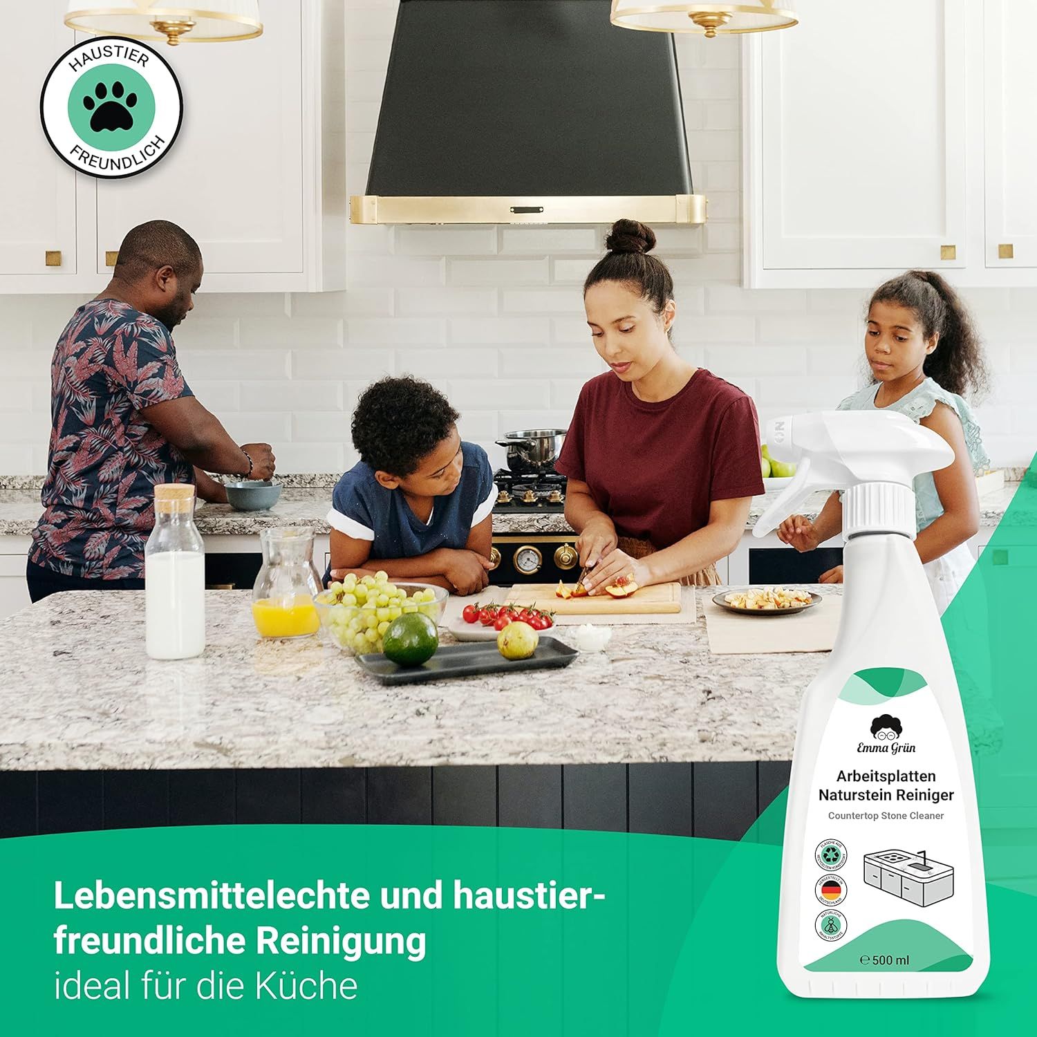 Emma Grün® natürlicher Marmor- & Küchenarbeitsplatten-Reiniger inkl. wiederverwendbarem Schwamm