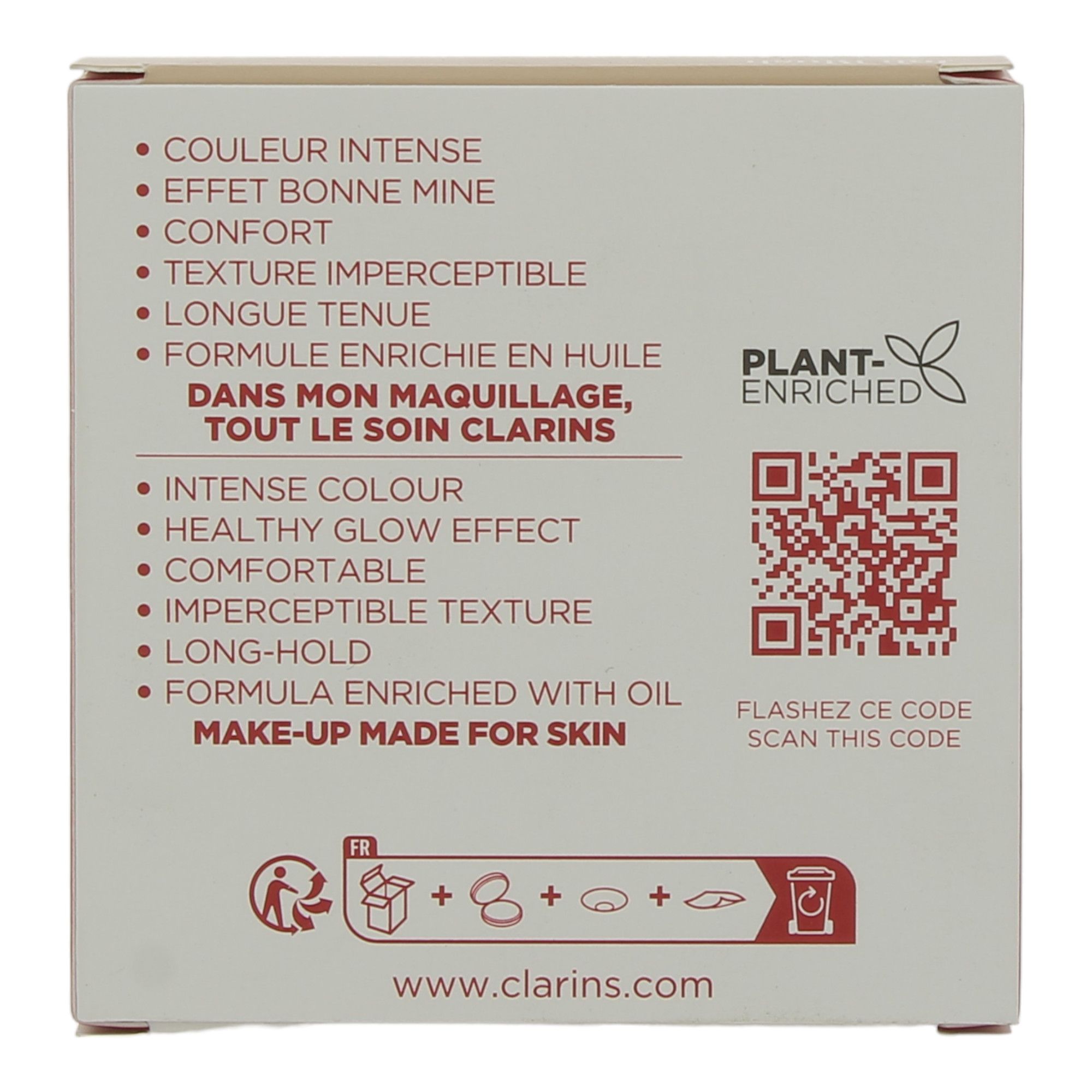 Verpackung mit Text in Französisch und Englisch. Enthält QR-Code und Logo 'Plant-Enriched'.