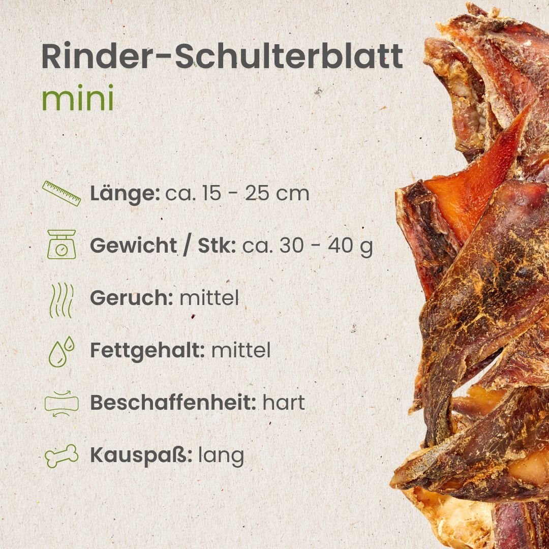 Getrocknete Rinder-Schulterblatt-Streifen für Hunde, Länge 15-25 cm, Gewicht 30-40g, hart.