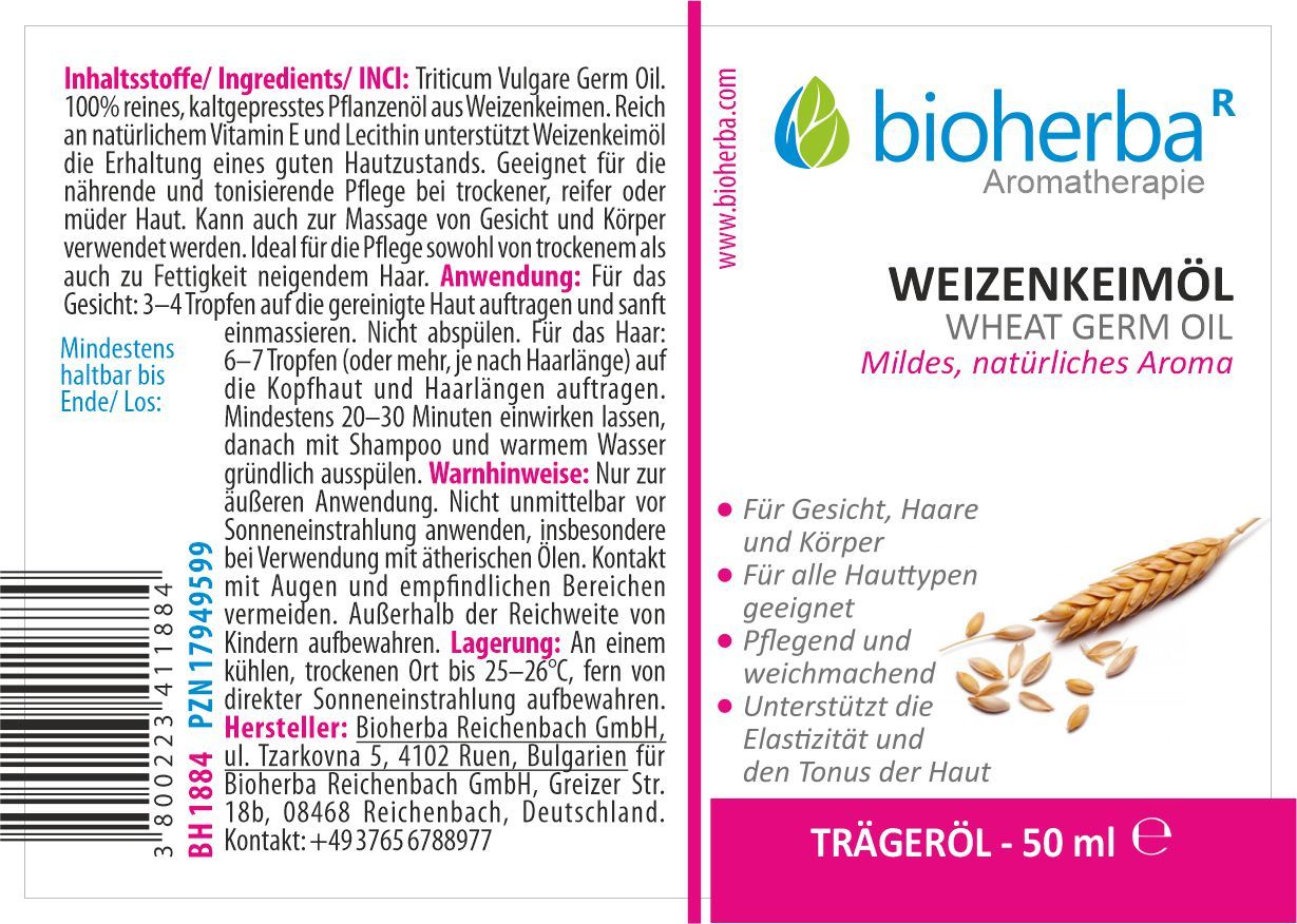 Bioherba Weizenkeimöl Wheat Germ Oil Mildes  Natürliches Aroma