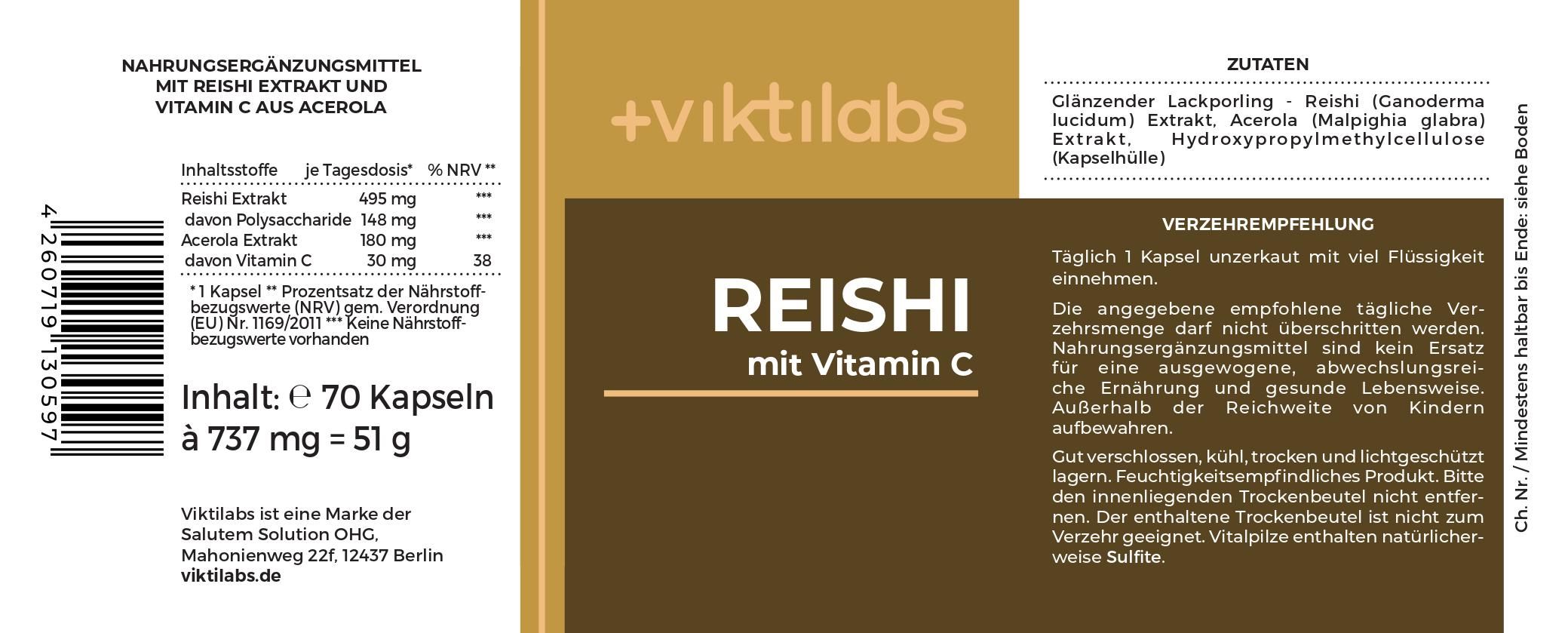 Viktilabs Premium Reishi: Vitalpilz mit 100% natürlichem Vitamin C