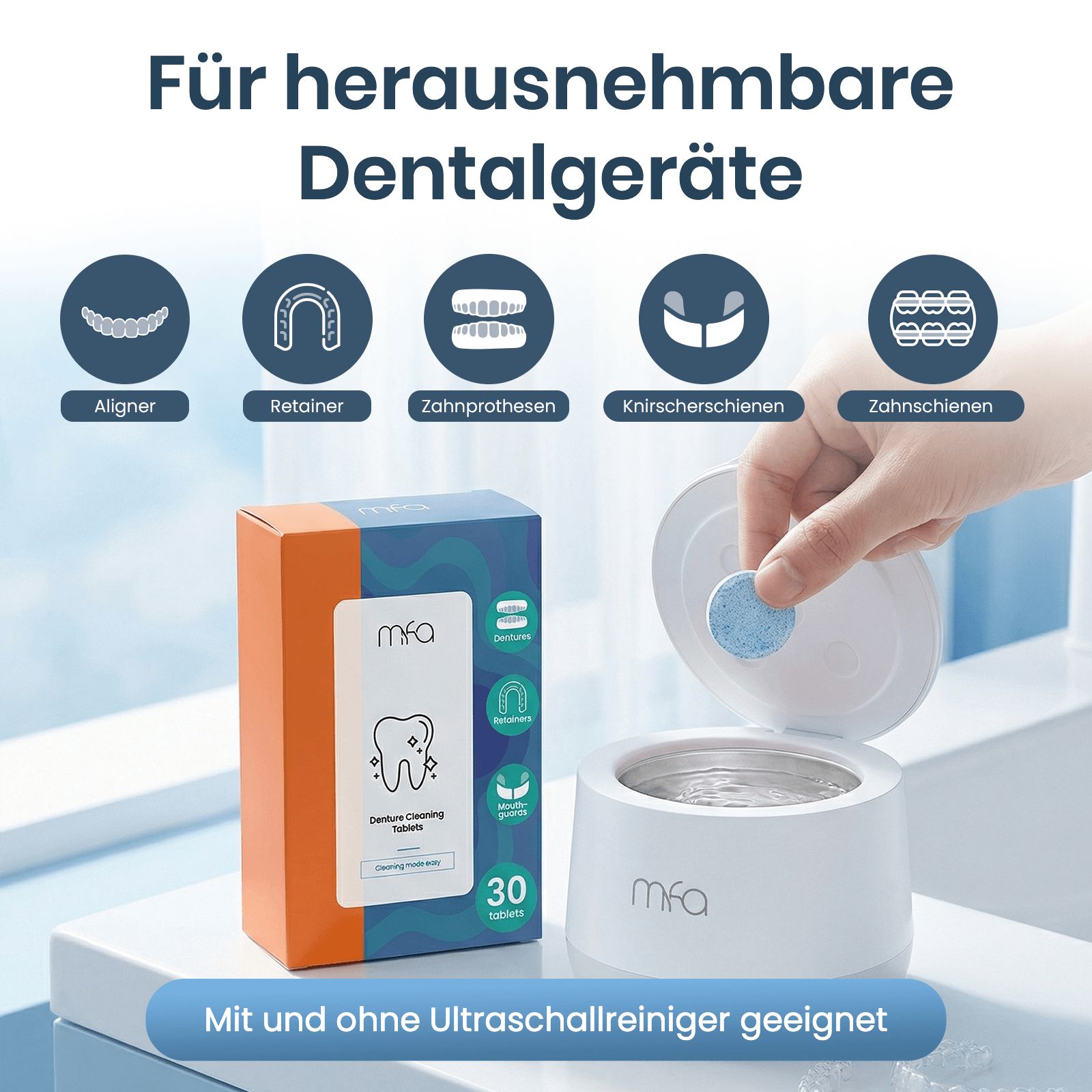 mfa® Reinigungstabletten für Zahnprothesen, Retainer & Aligner