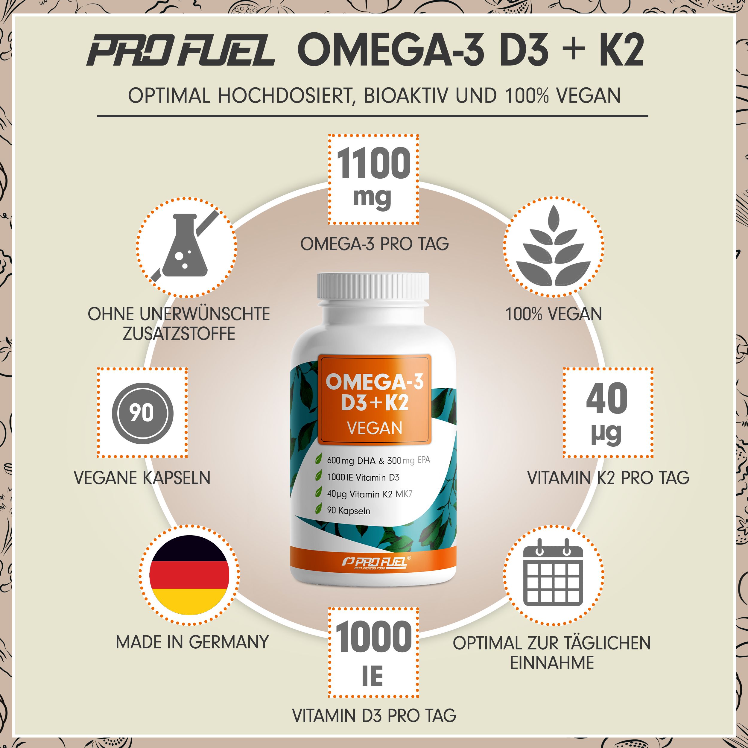 ProFuel - Omega-3 + Vitamin D3 & K2 90 St Weichkapseln